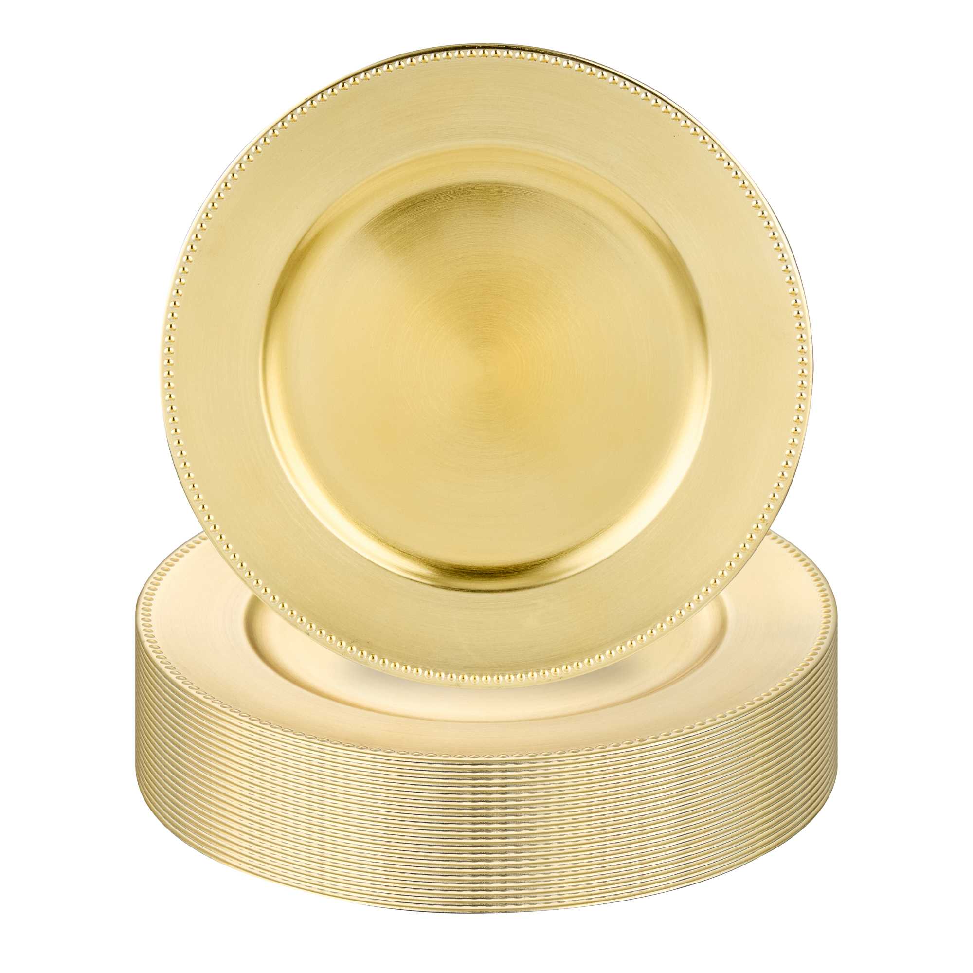 Met Lux Round Gold Beaded Rim Plastic Charger Plate - 13" - 24 count box