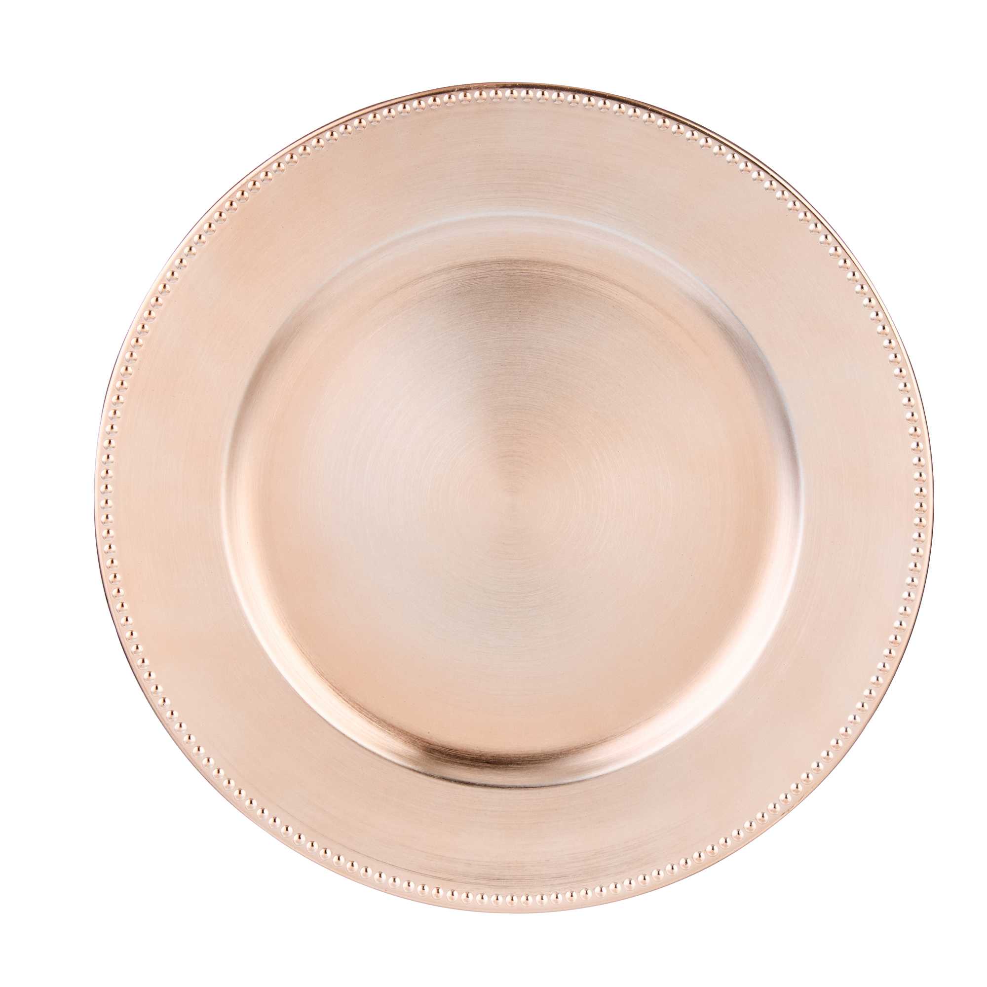 Met Lux Round Rose Gold Beaded Rim Plastic Charger Plate - 13" - 24 count box