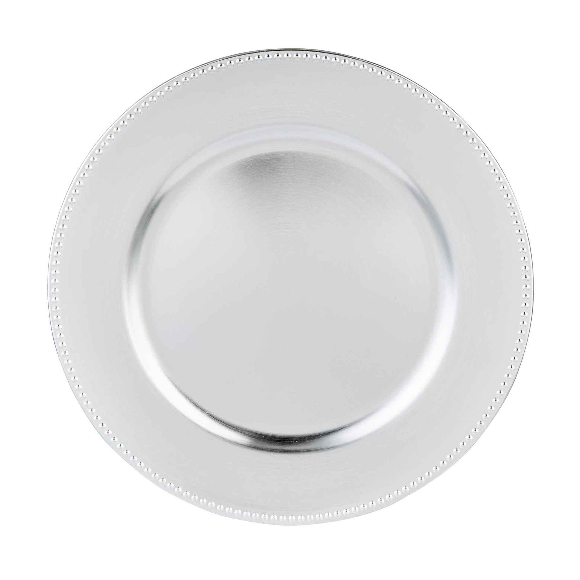 Met Lux Round Silver Beaded Rim Plastic Charger Plate - 13" - 6 count box