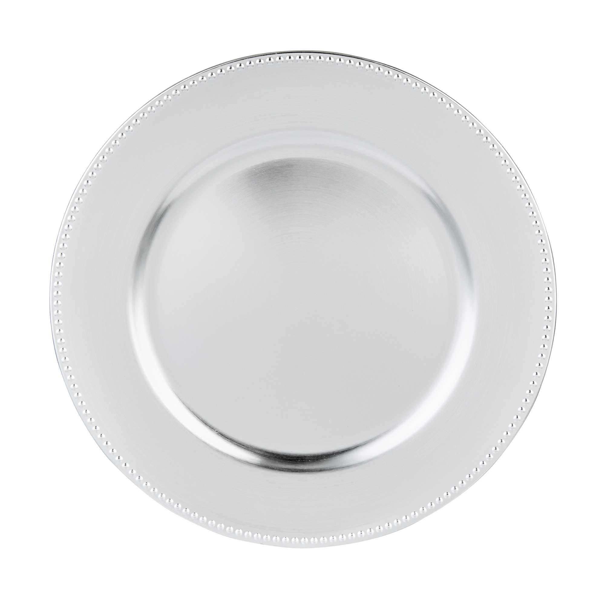Met Lux Round Silver Beaded Rim Plastic Charger Plate - 13" - 24 count box