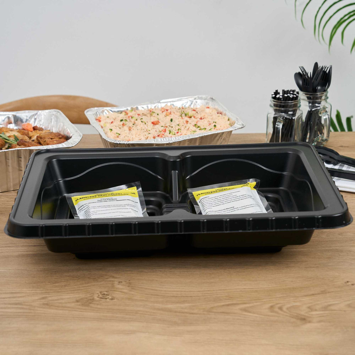 TURBOHEAT Black Plastic Flameless Disposable Food Warming Refill Kit - 5 Trays and 10 Heating Packs, For 2 Half Size Pans - 1 count box