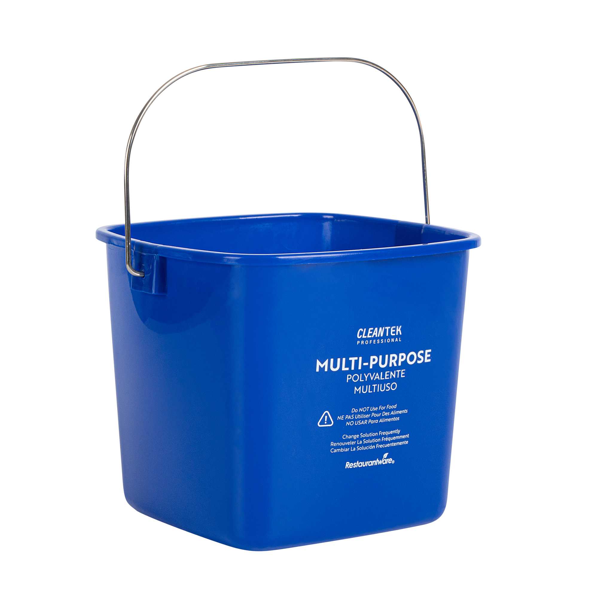 Clean Tek Professional 3 Qt Square Blue Plastic Cleaning Bucket - with Stainless Steel Handle - 5 1/2" x 5 1/2" x 6" - 10 count box