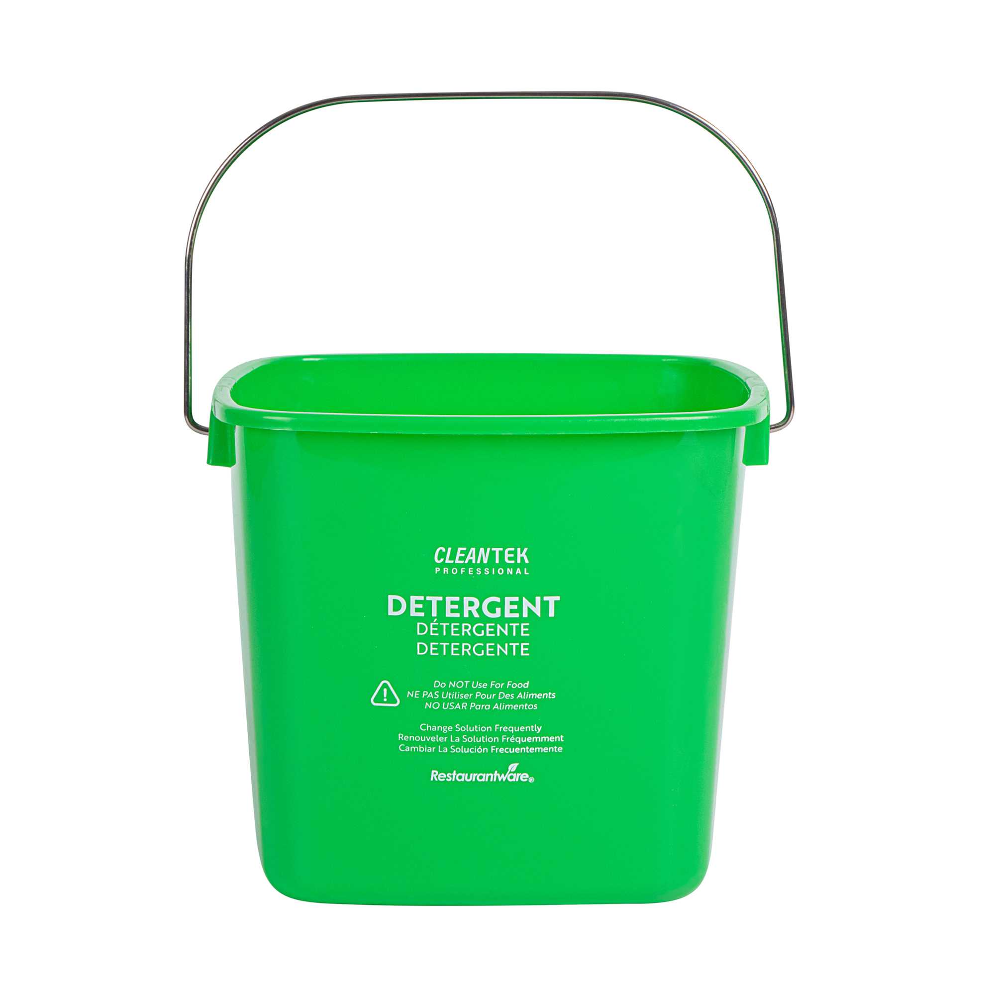 Clean Tek Professional 3 Qt Square Green Plastic Detergent Bucket - with Stainless Steel Handle - 5 1/2" x 5 1/2" x 6" - 1 count box
