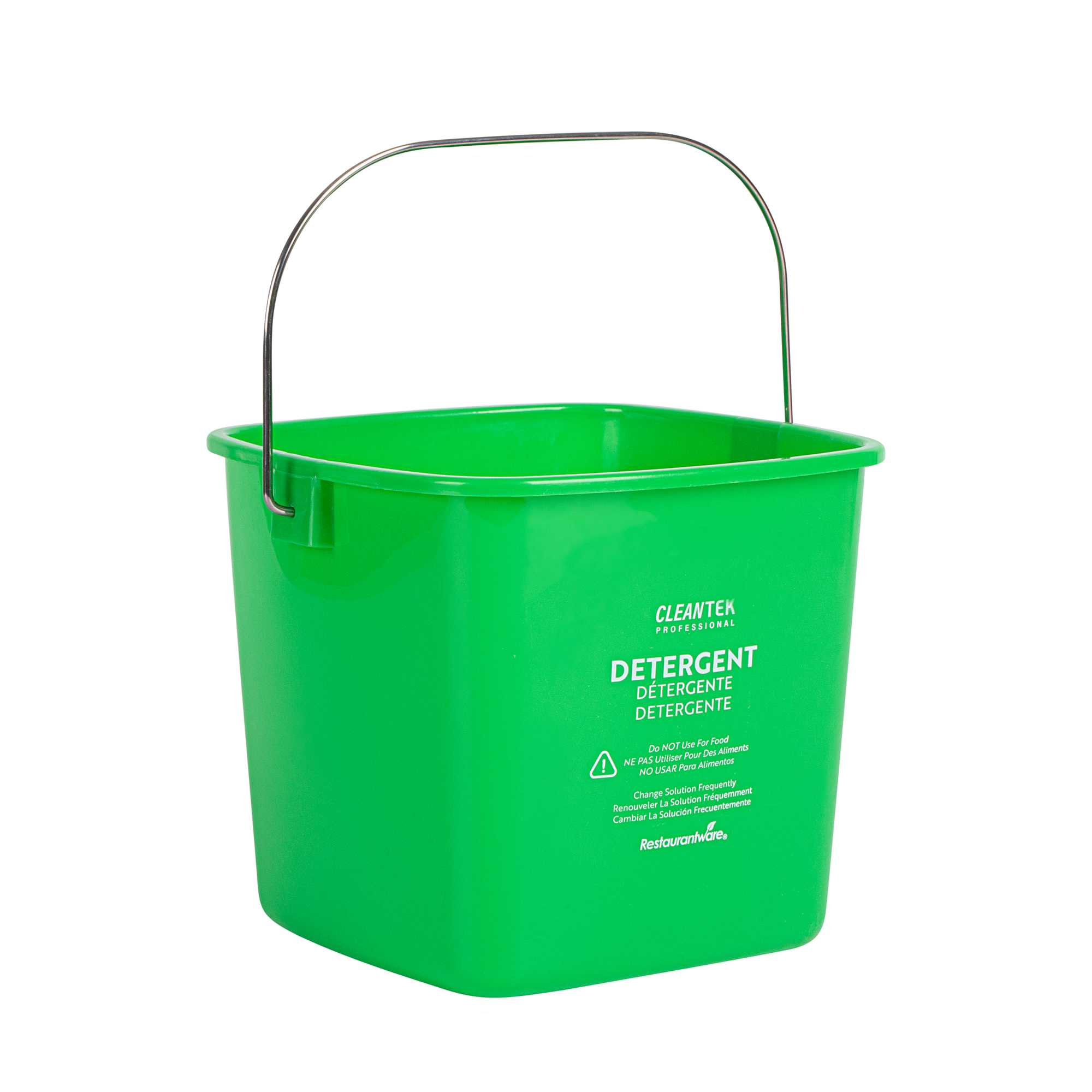 Clean Tek Professional 3 Qt Square Green Plastic Detergent Bucket - with Stainless Steel Handle - 5 1/2" x 5 1/2" x 6" - 10 count box