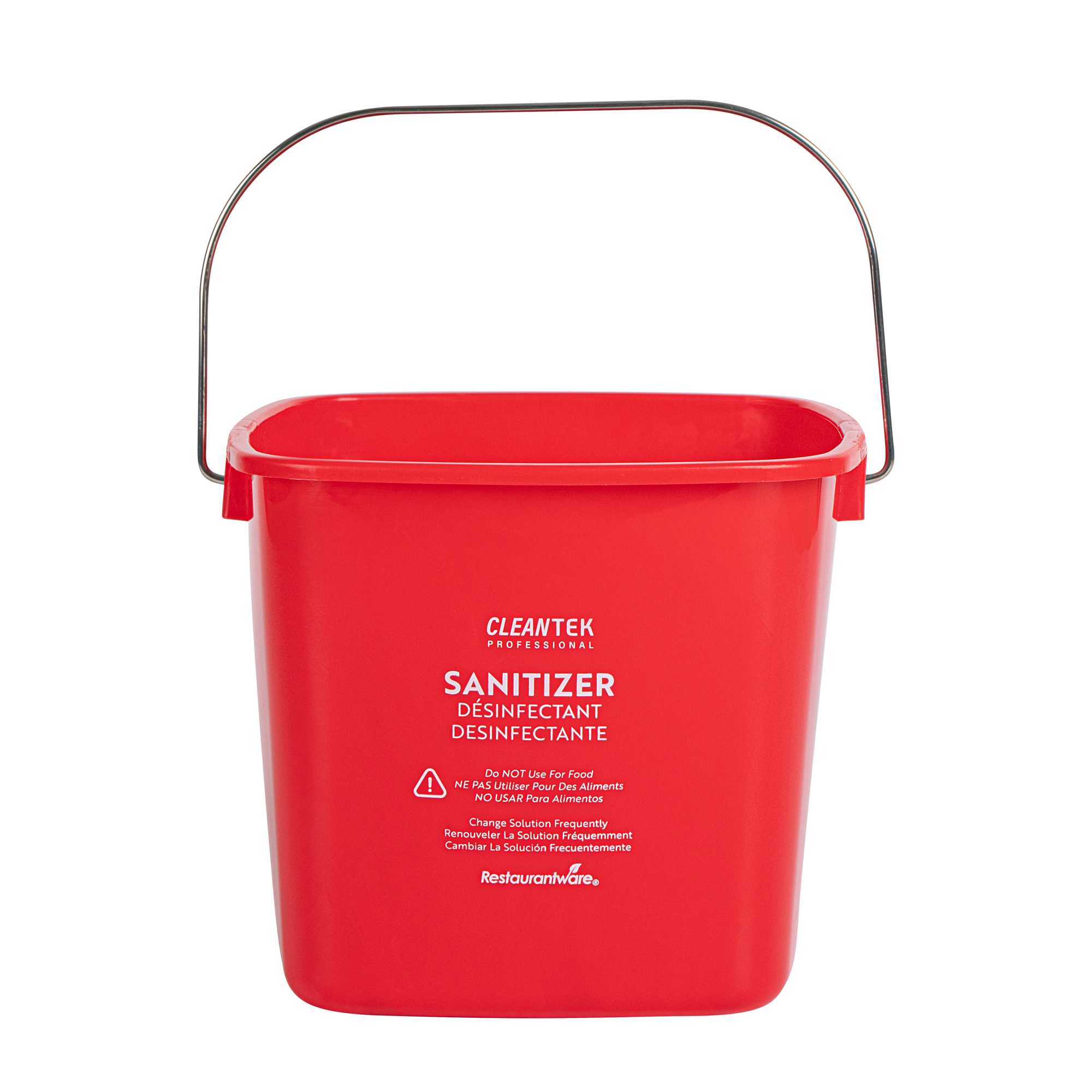 Clean Tek Professional 3 Qt Square Red Plastic Sanitizing Bucket - with Stainless Steel Handle - 5 1/2" x 5 1/2" x 6" - 1 count box