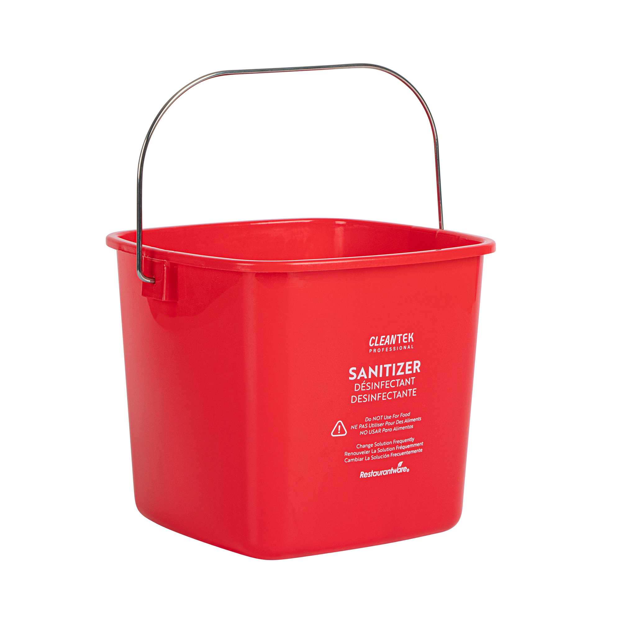 Clean Tek Professional 3 Qt Square Red Plastic Sanitizing Bucket - with Stainless Steel Handle - 5 1/2" x 5 1/2" x 6" - 10 count box