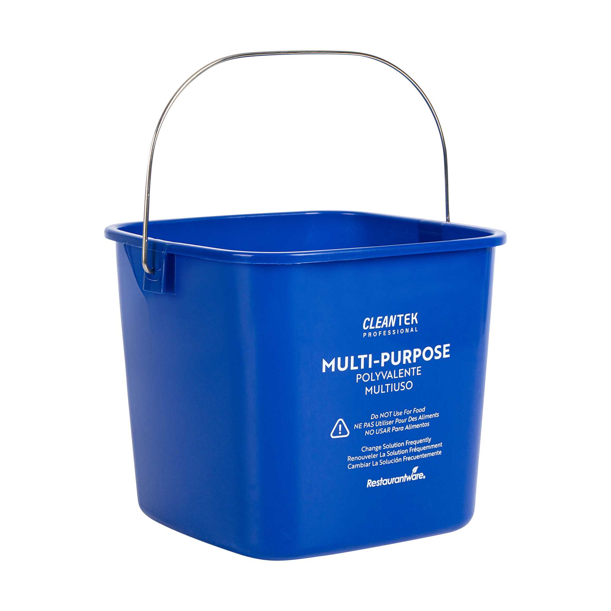 Clean Tek Professional 6 Qt Square Blue Plastic Cleaning Bucket - with Stainless Steel Handle - 7" x 7" x 7 1/4" - 10 count box