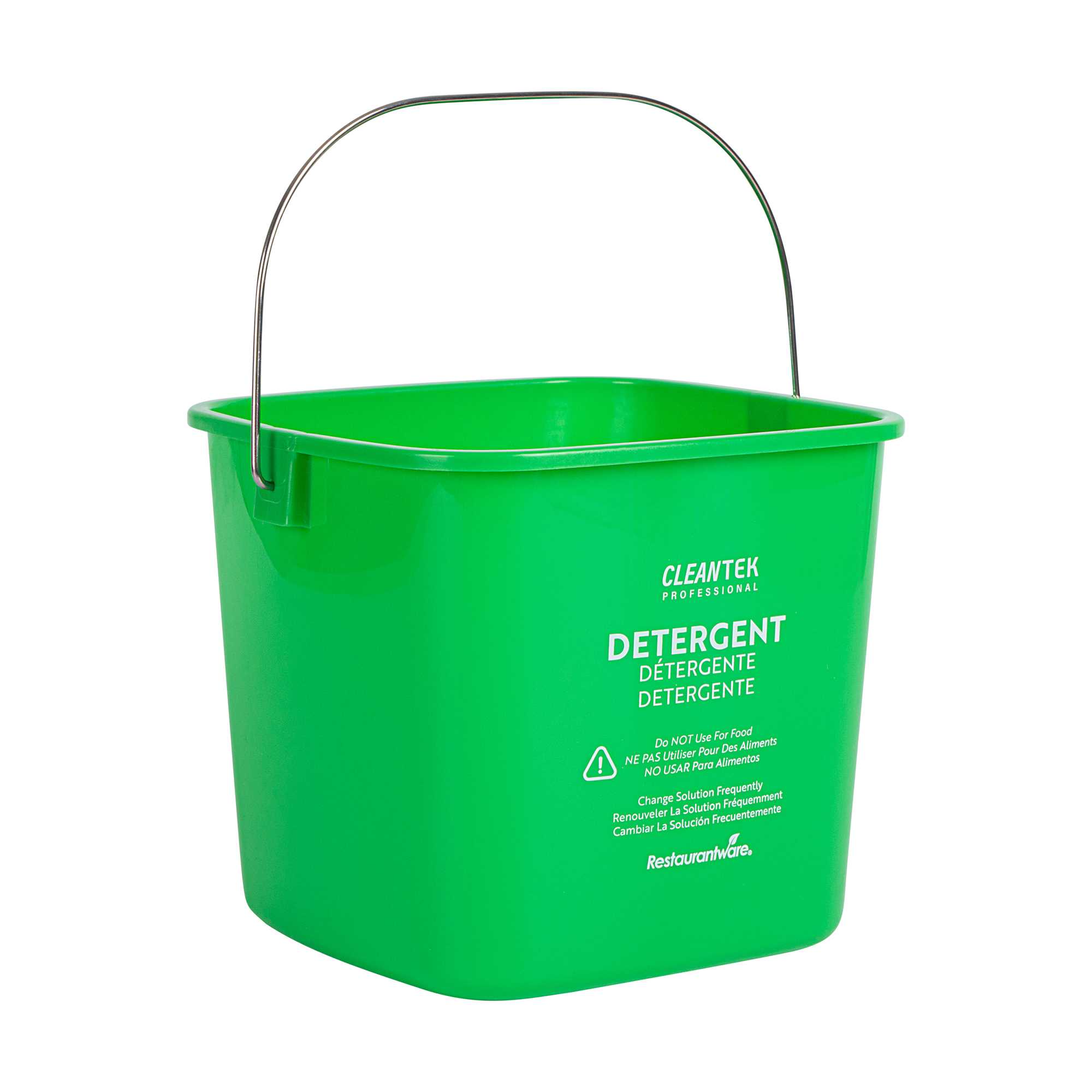 Clean Tek Professional 6 Qt Square Green Plastic Detergent Bucket - with Stainless Steel Handle - 7" x 7" x 7 1/4" - 1 count box