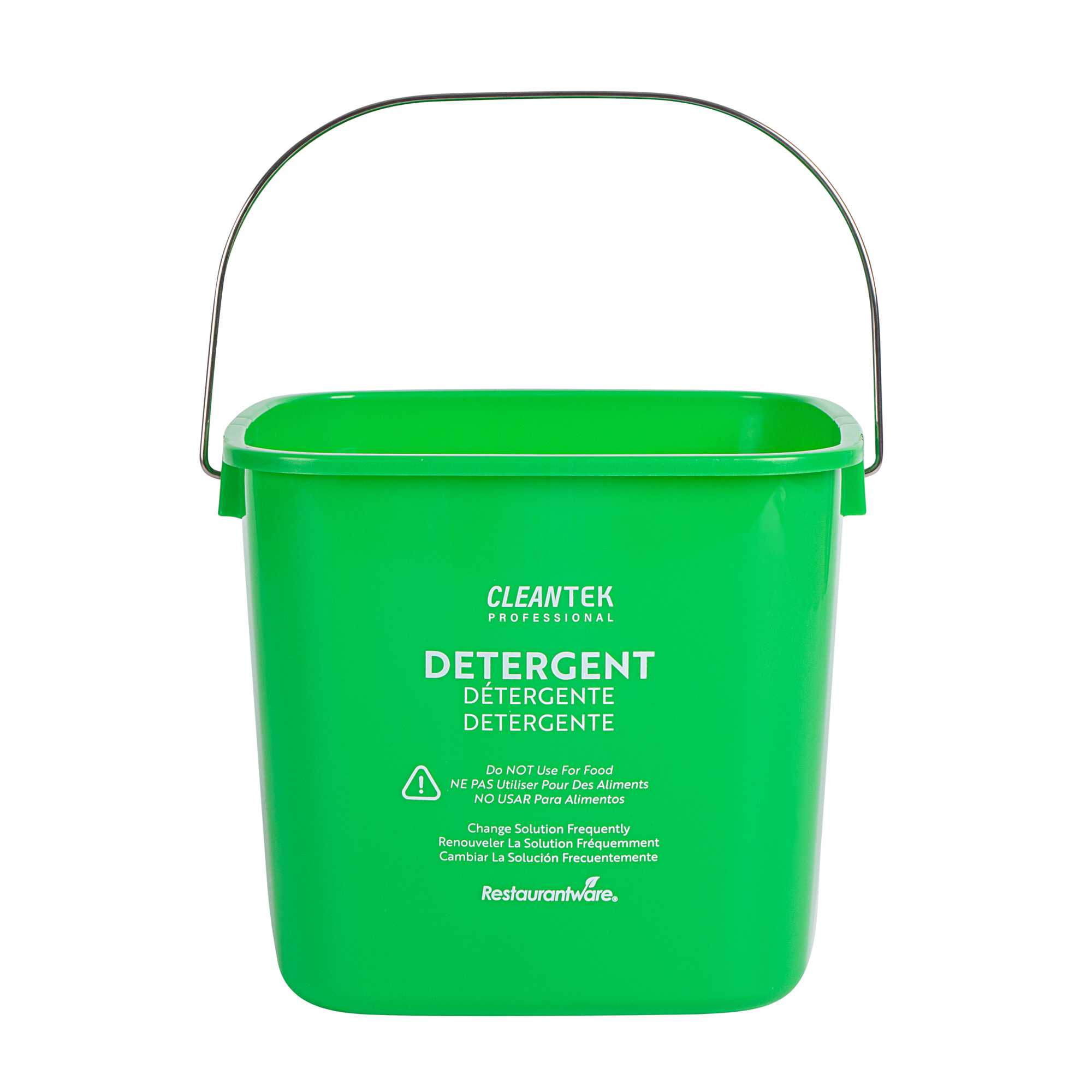 Clean Tek Professional 6 Qt Square Green Plastic Detergent Bucket - with Stainless Steel Handle - 7" x 7" x 7 1/4" - 1 count box