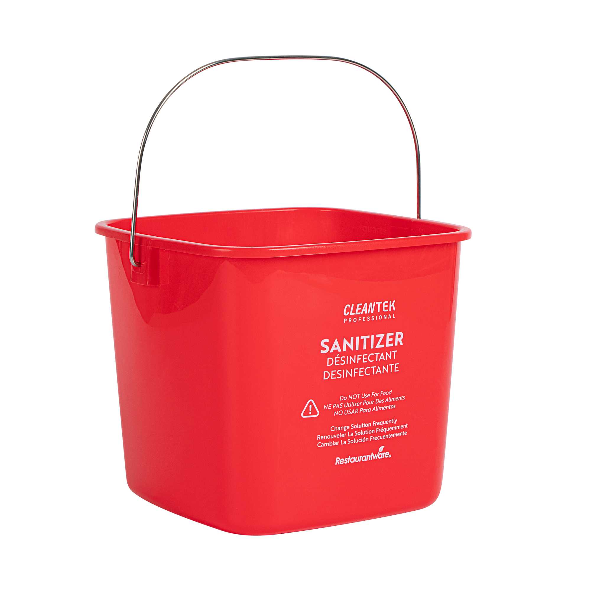 Clean Tek Professional 6 Qt Square Red Plastic Sanitizing Bucket - with Stainless Steel Handle - 7" x 7" x 7 1/4" - 1 count box