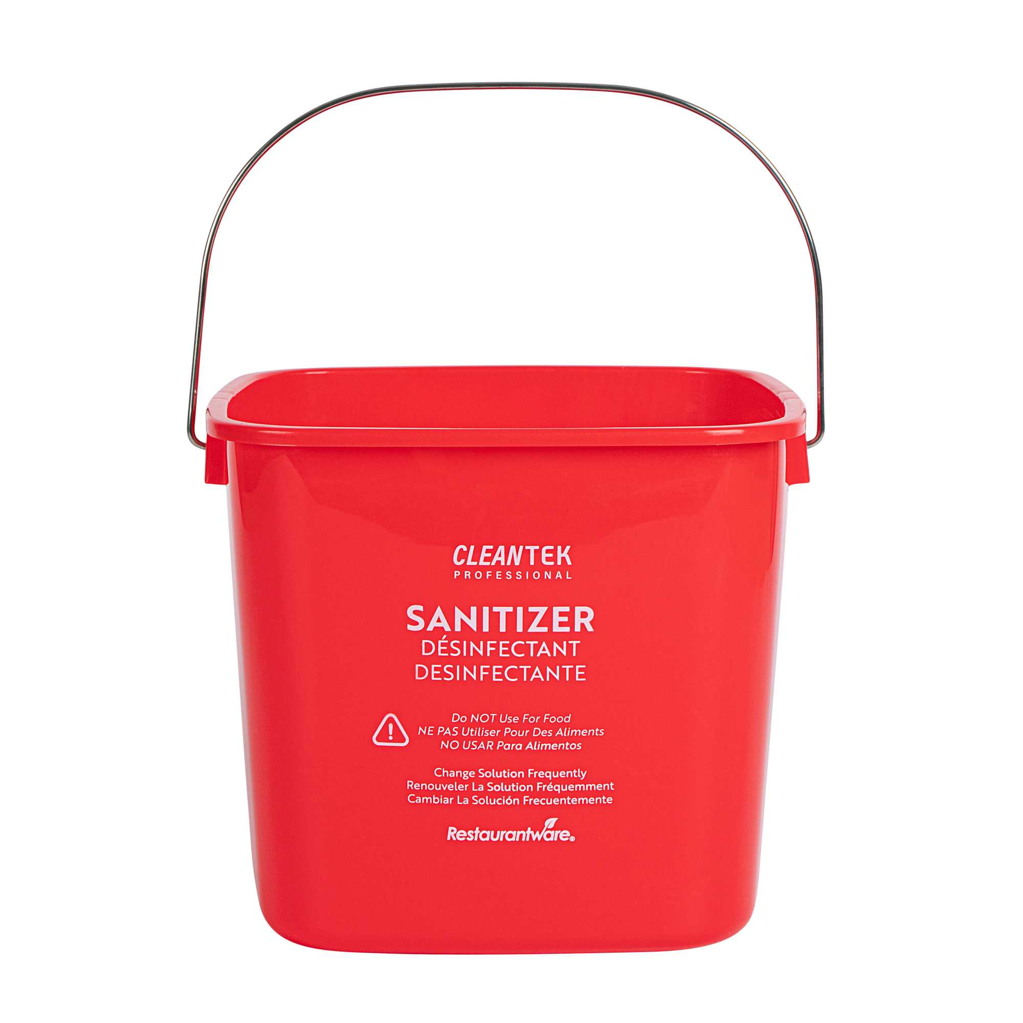Clean Tek Professional 6 Qt Square Red Plastic Sanitizing Bucket - with Stainless Steel Handle - 7" x 7" x 7 1/4" - 10 count box