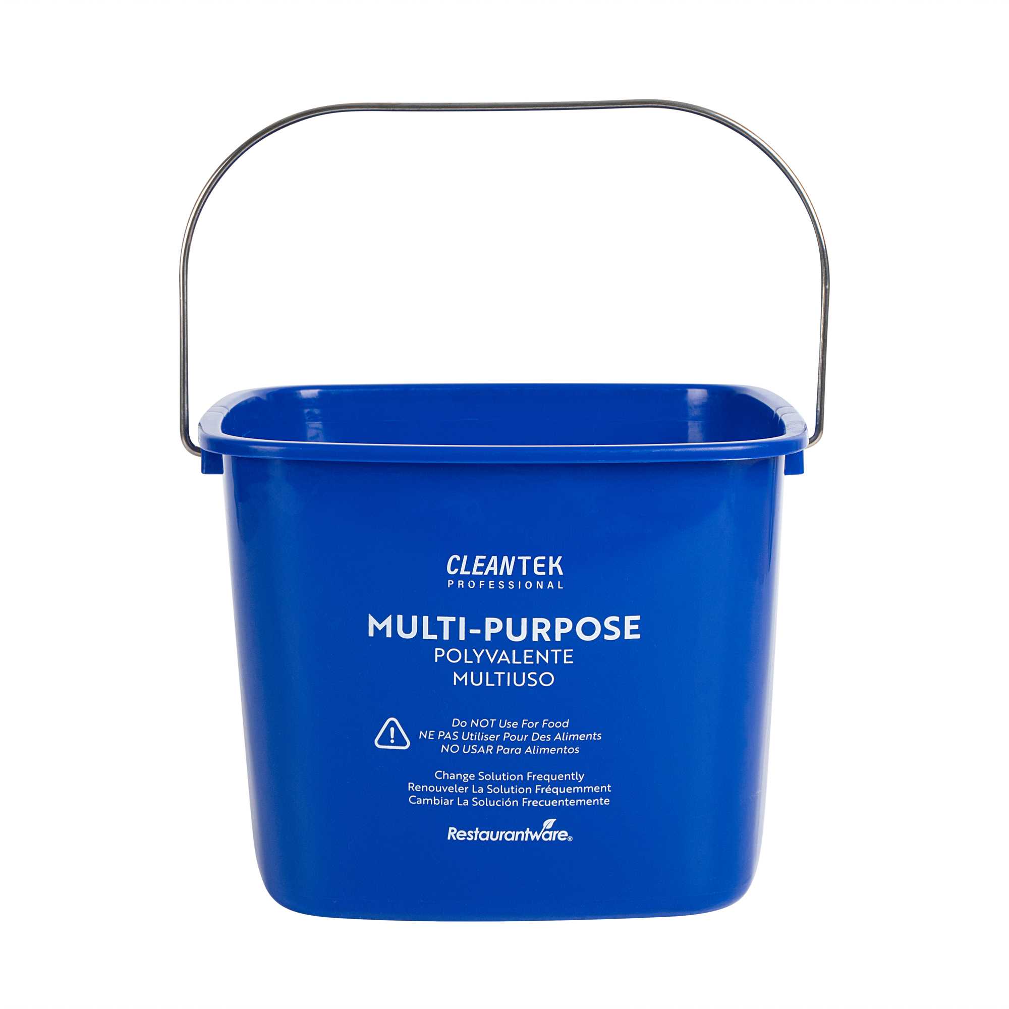 Clean Tek Professional 8 Qt Square Blue Plastic Cleaning Bucket - with Stainless Steel Handle - 8" x 8" x 7 1/4" - 1 count box