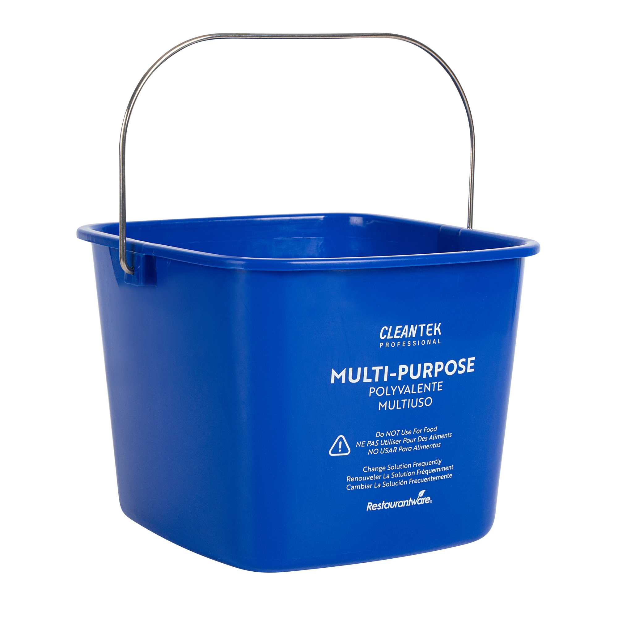 Clean Tek Professional 8 Qt Square Blue Plastic Cleaning Bucket - with Stainless Steel Handle - 8" x 8" x 7 1/4" - 10 count box