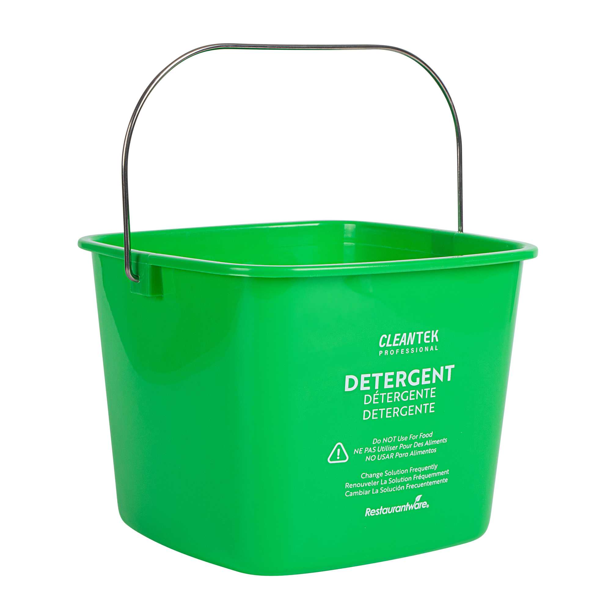 Clean Tek Professional 8 Qt Square Green Plastic Detergent Bucket - with Stainless Steel Handle - 8" x 8" x 7 1/4" - 10 count box