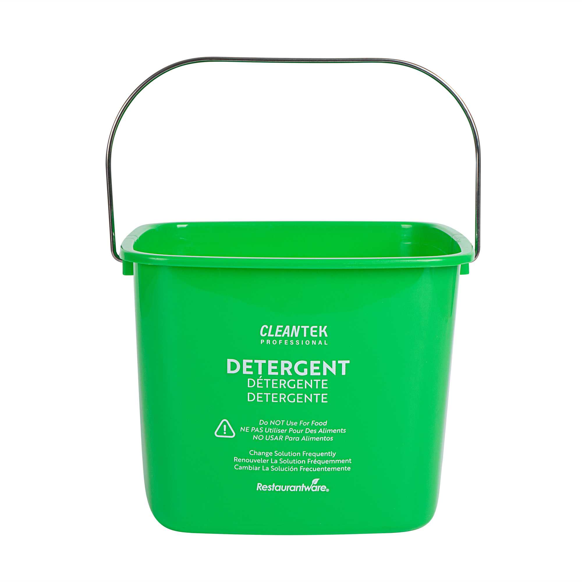 Clean Tek Professional 8 Qt Square Green Plastic Detergent Bucket - with Stainless Steel Handle - 8" x 8" x 7 1/4" - 10 count box