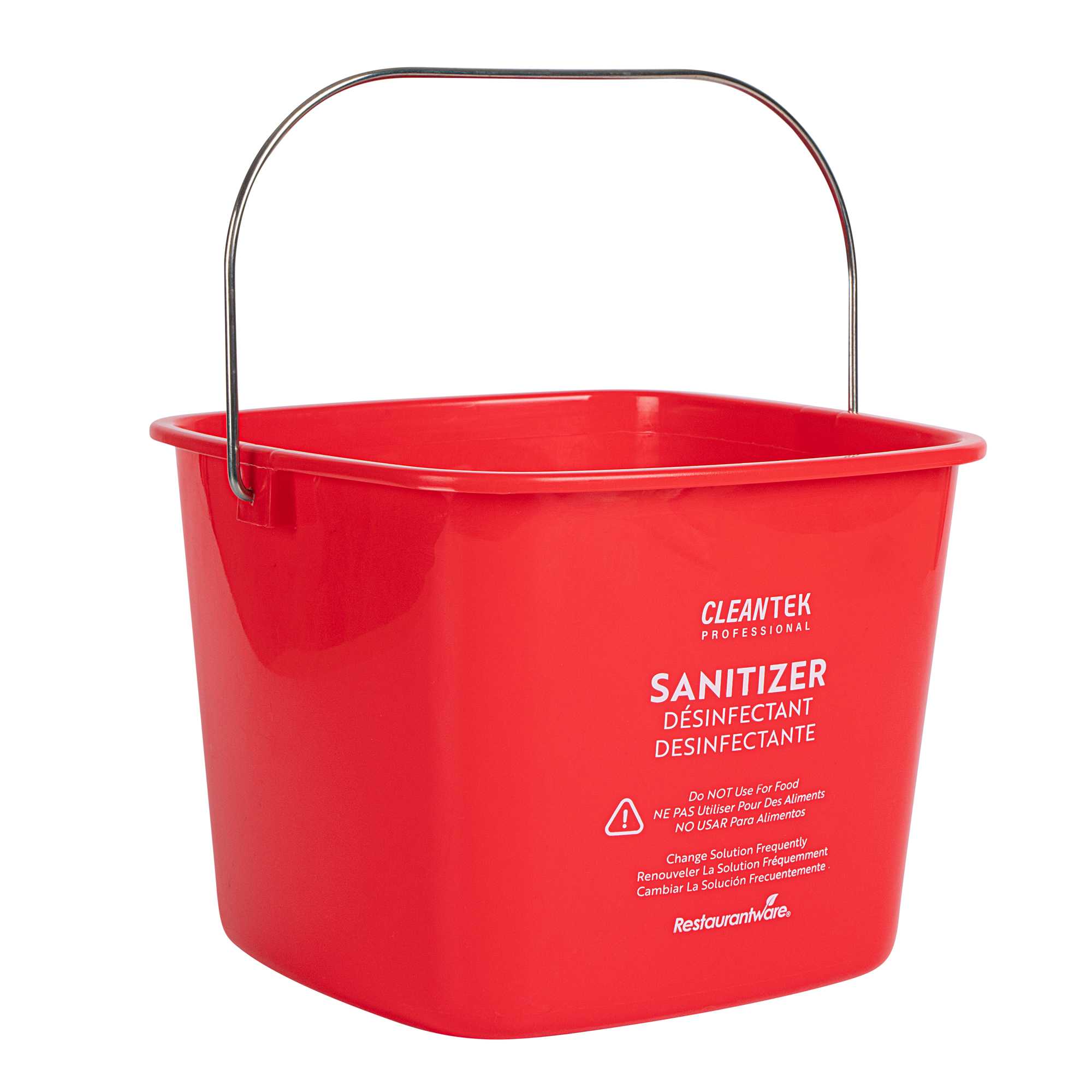Clean Tek Professional 8 Qt Square Red Plastic Sanitizing Bucket - with Stainless Steel Handle - 8" x 8" x 7 1/4" - 10 count box