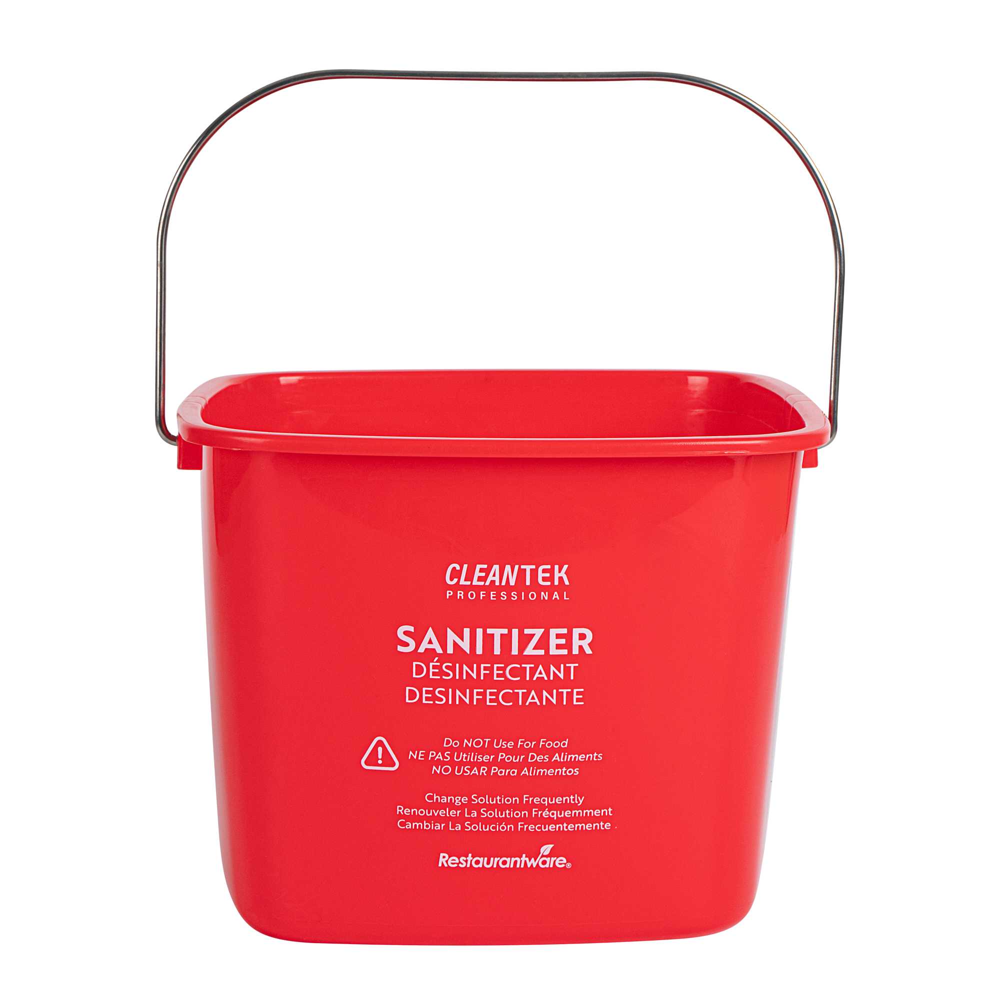 Clean Tek Professional 8 Qt Square Red Plastic Sanitizing Bucket - with Stainless Steel Handle - 8" x 8" x 7 1/4" - 10 count box
