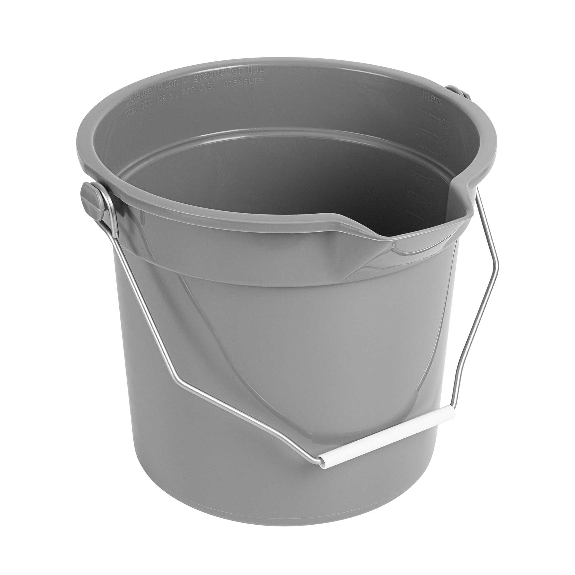 Clean Tek Professional 14 Qt Round Gray Plastic Bucket - with Iron Handle and Pour Spout - 9 3/4" x 9 3/4" x 11" - 1 count box