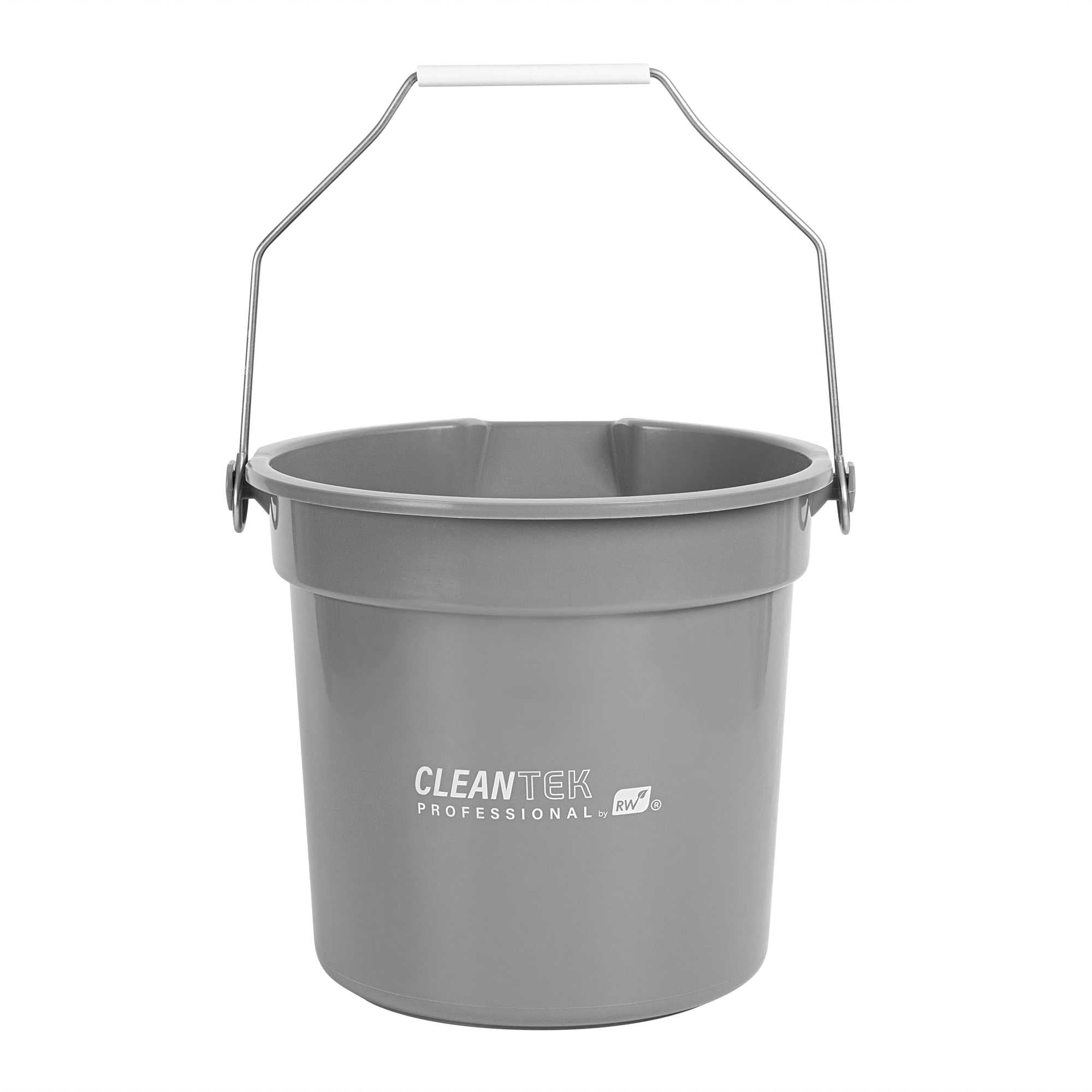 Clean Tek Professional 14 Qt Round Gray Plastic Bucket - with Iron Handle and Pour Spout - 9 3/4" x 9 3/4" x 11" - 1 count box