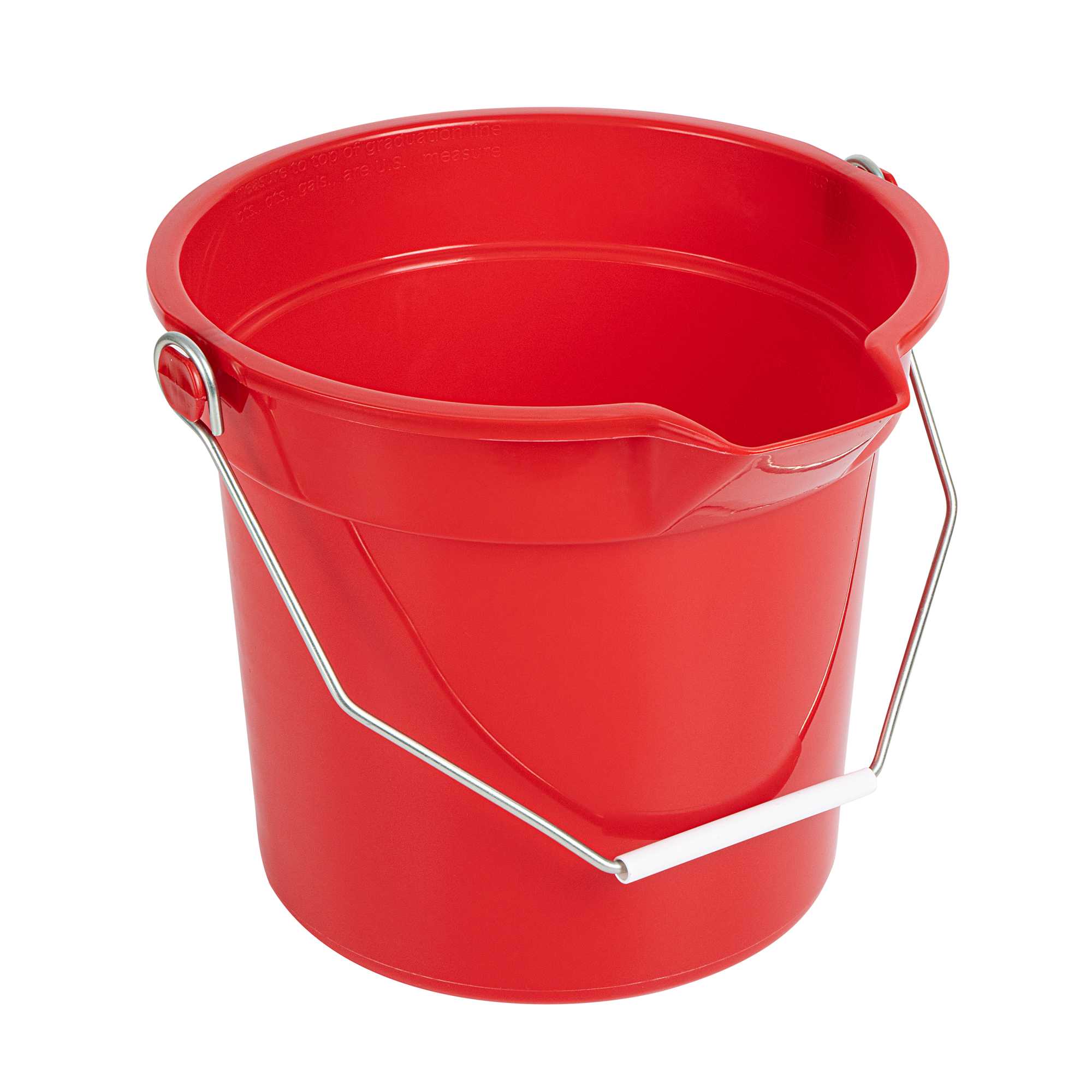 Clean Tek Professional 14 Qt Round Red Plastic Bucket - with Iron Handle and Pour Spout - 9 3/4" x 9 3/4" x 11" - 10 count box