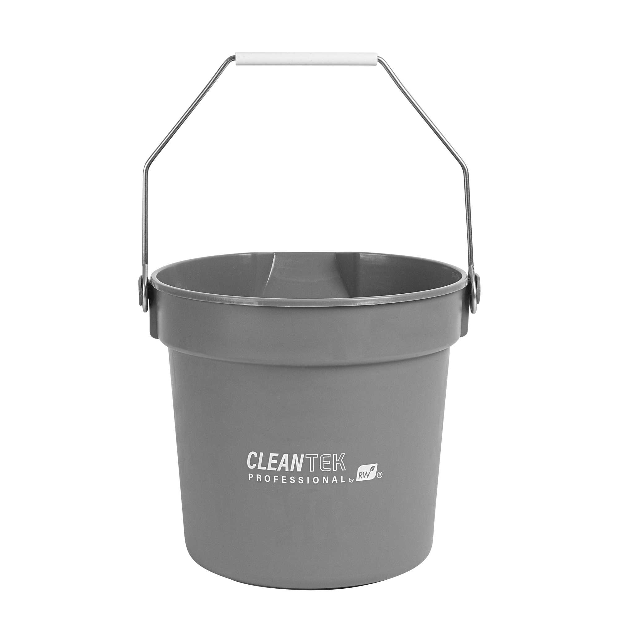 Clean Tek Professional 10 Qt Round Gray Plastic Bucket - with Iron Handle and Pour Spout - 8 3/4" x 8 3/4" x 10" - 10 count box