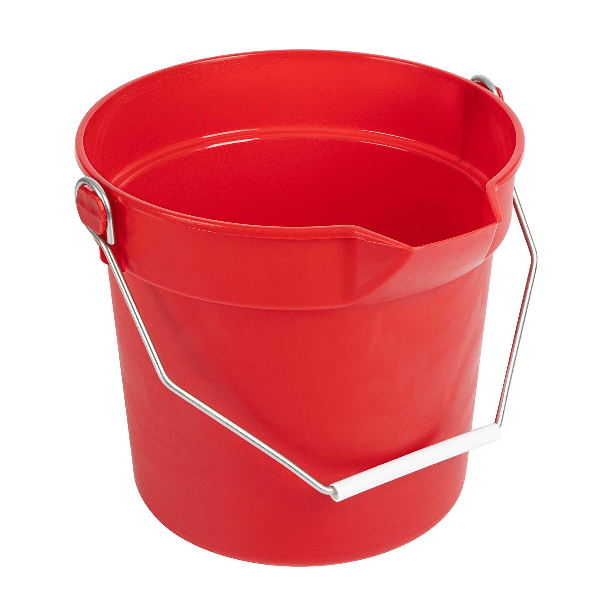 Clean Tek Professional 10 Qt Round Red Plastic Bucket - with Iron Handle and Pour Spout - 8 3/4" x 8 3/4" x 10" - 1 count box
