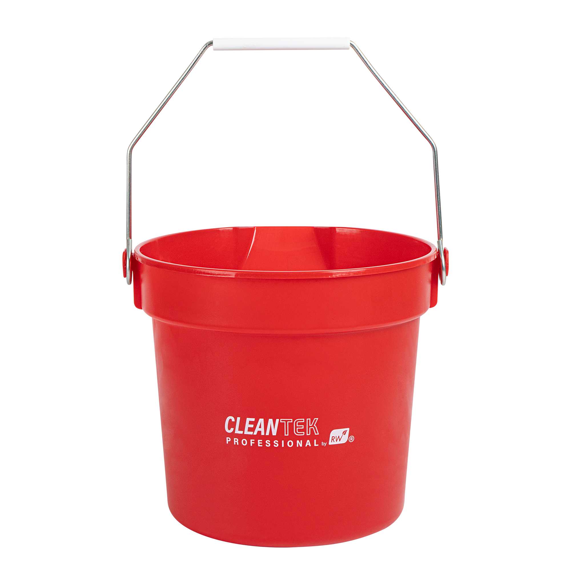 Clean Tek Professional 10 Qt Round Red Plastic Bucket - with Iron Handle and Pour Spout - 8 3/4" x 8 3/4" x 10" - 1 count box
