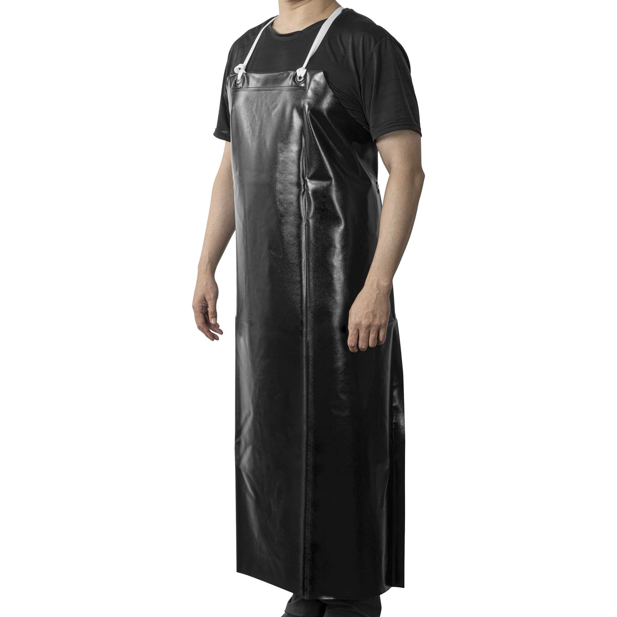 Clean Tek Professional Black Chemical-Resistant Vinyl PVC Cleaning / Dishwashing Apron - 20 mil Thickness - 49" x 33" - 1 count box
