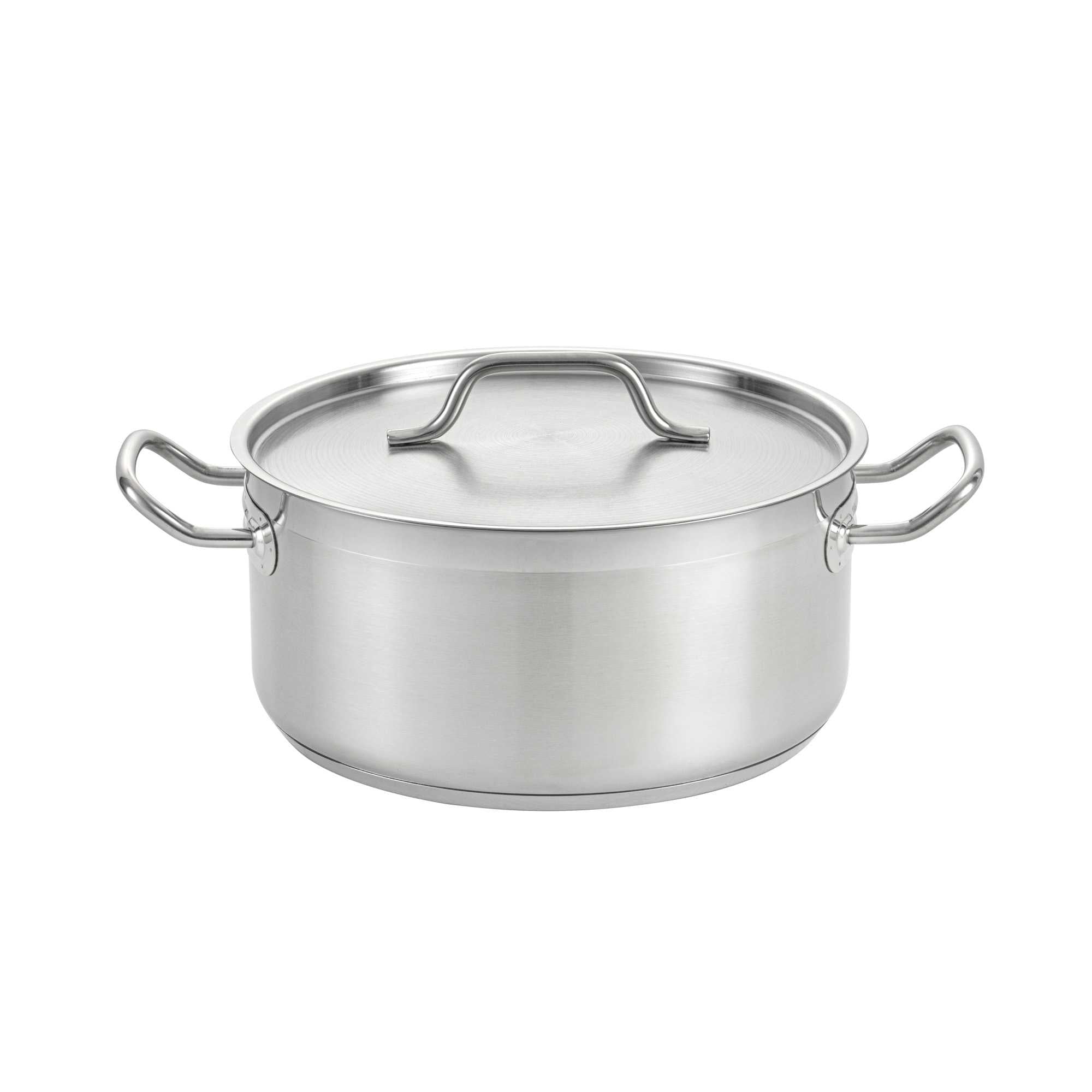 German Standard 8 qt Stainless Steel Brazier - with Aluminum-Clad Bottom and Cover - 11" x 11" x 5" - 4 count box
