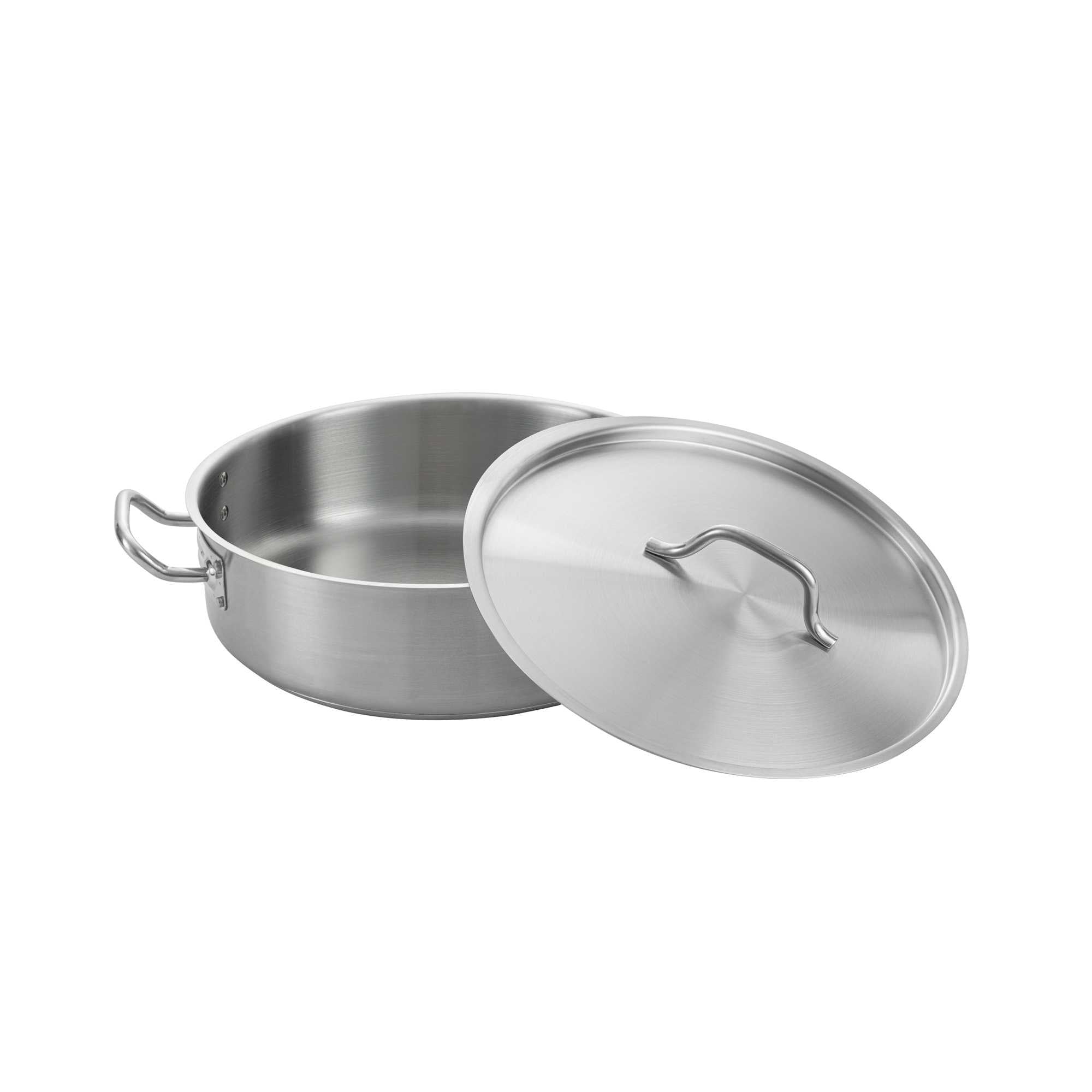 German Standard 12 qt Stainless Steel Brazier - with Aluminum-Clad Bottom and Cover - 14 1/4" x 14 1/4" x 4 1/4" - 1 count box