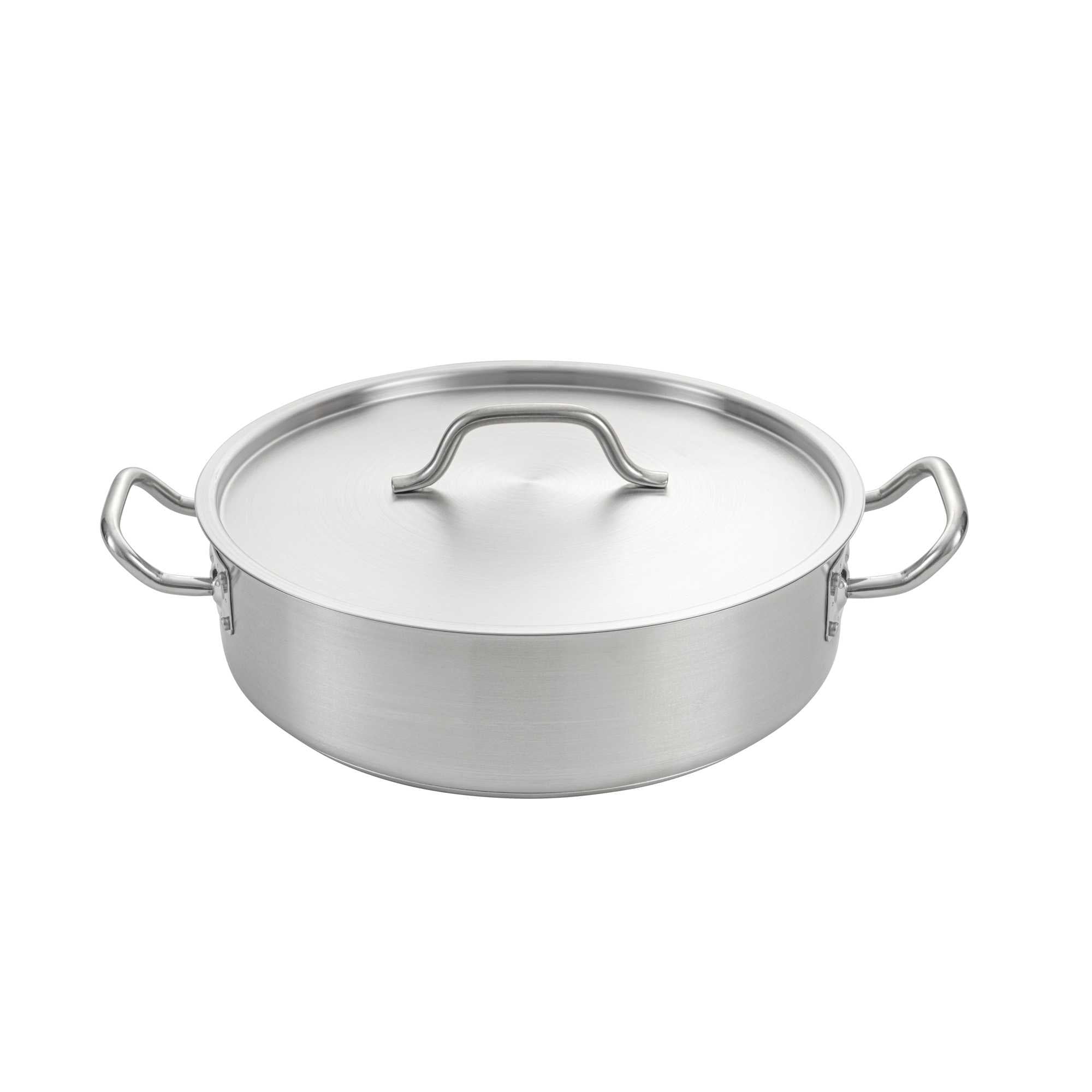 German Standard 12 qt Stainless Steel Brazier - with Aluminum-Clad Bottom and Cover - 14 1/4" x 14 1/4" x 4 1/4" - 1 count box