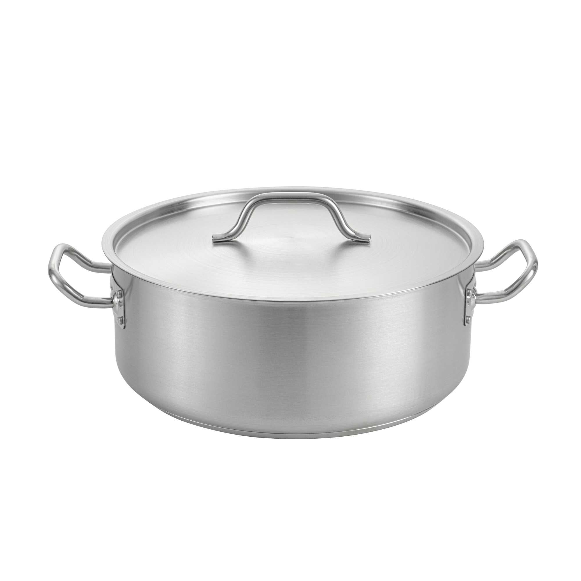 German Standard 15 qt Stainless Steel Brazier - with Aluminum-Clad Bottom and Cover - 14 1/4" x 14 1/4" x 5 1/2" - 1 count box