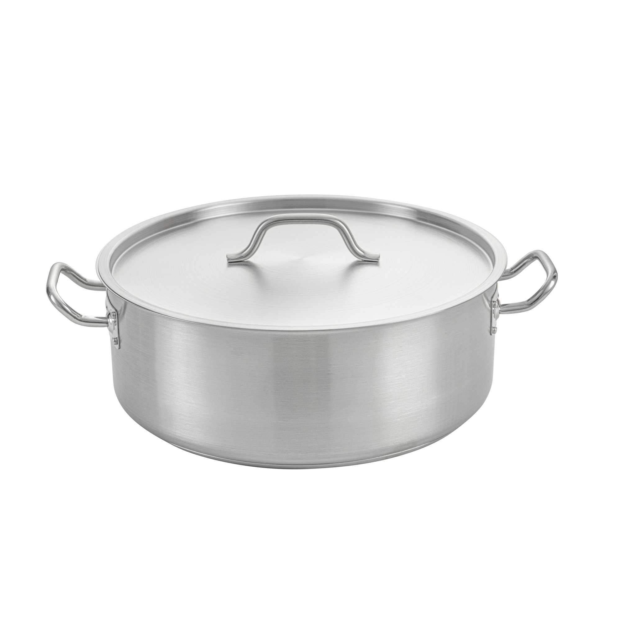German Standard 20 qt Stainless Steel Brazier - with Aluminum-Clad Bottom and Cover - 15 3/4" x 15 3/4" x 6" - 1 count box