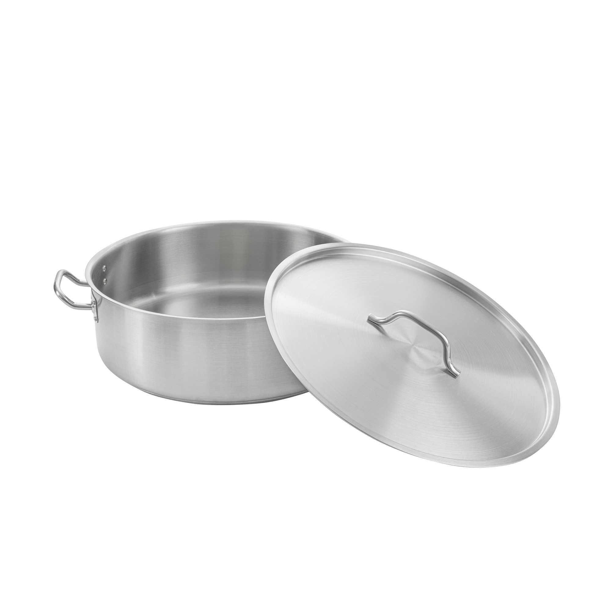 German Standard 25 qt Stainless Steel Brazier - with Aluminum-Clad Bottom and Cover - 17 3/4" x 17 3/4" x 6" - 2 count box