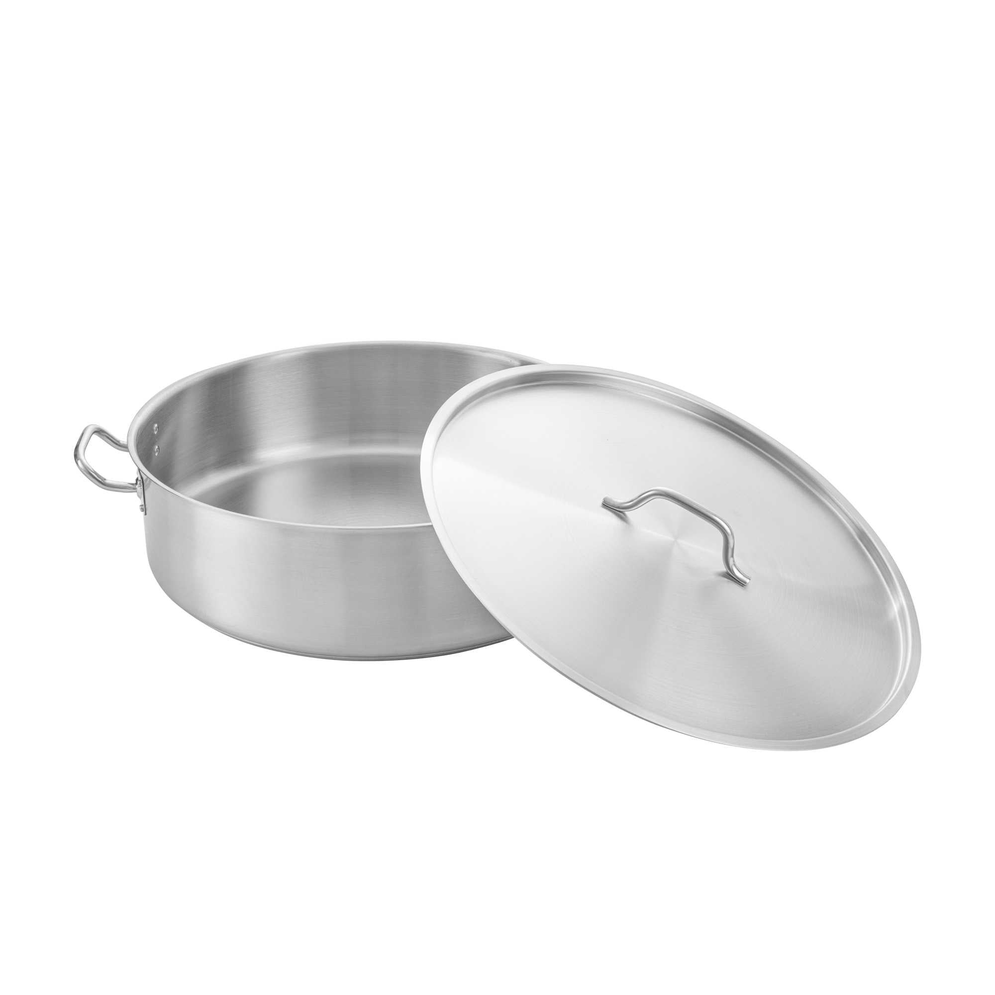 German Standard 30 qt Stainless Steel Brazier - with Aluminum-Clad Bottom and Cover - 19 3/4" x 19 3/4" x 6" - 1 count box