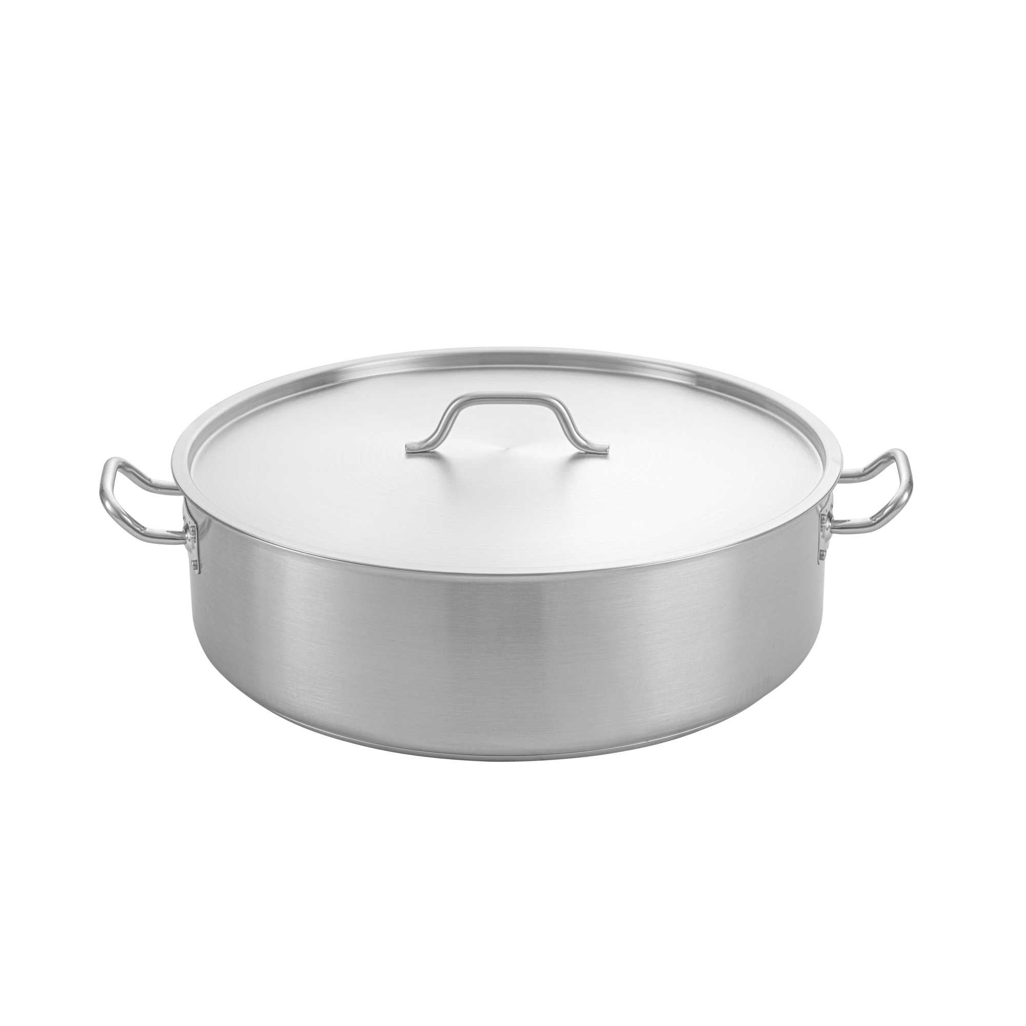 German Standard 30 qt Stainless Steel Brazier - with Aluminum-Clad Bottom and Cover - 19 3/4" x 19 3/4" x 6" - 1 count box