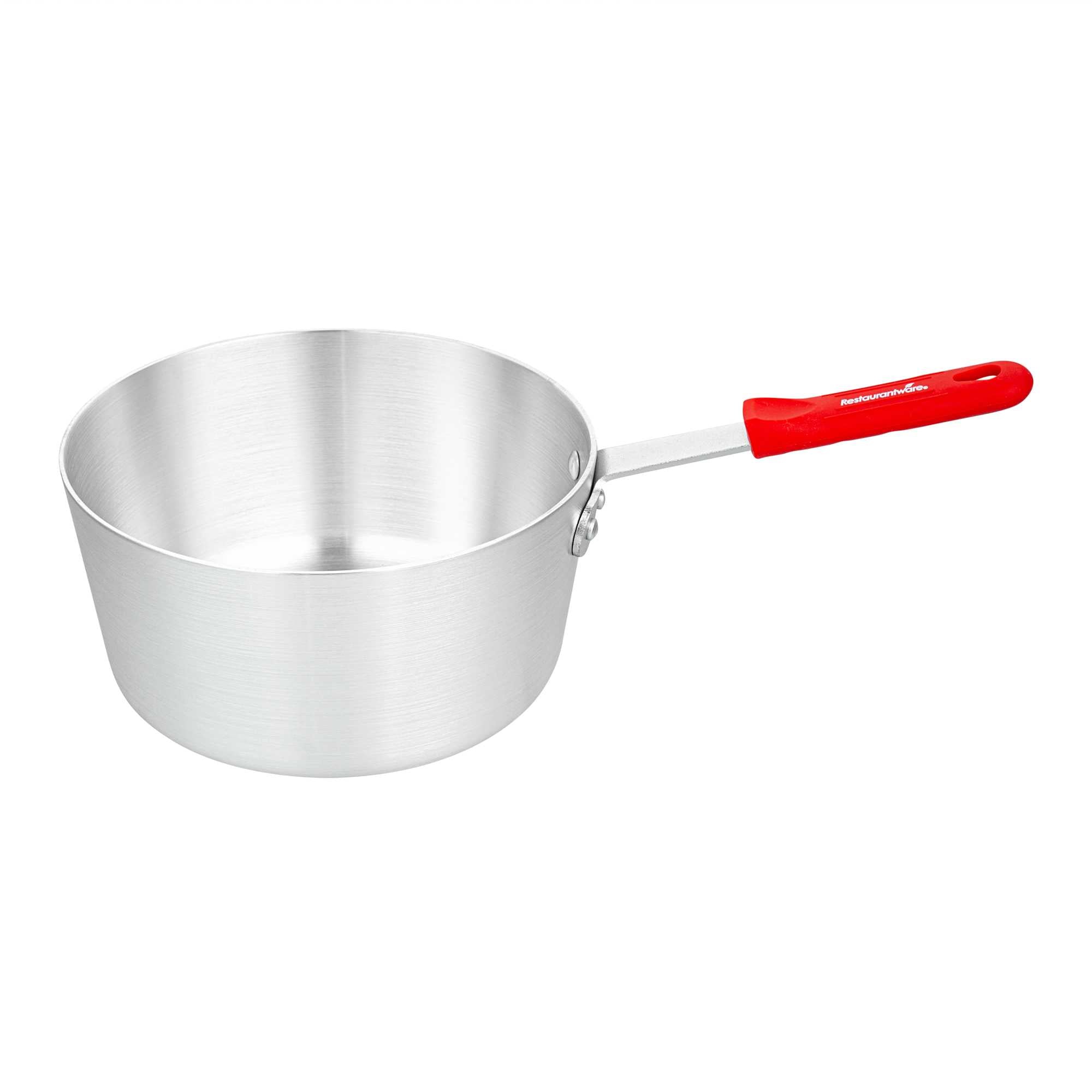 Met Lux 3.75 qt Tapered Aluminum Sauce Pan - with Red Silicone Handle Sleeve - 15 3/4" × 8 3/4" × 6" - 12 count box