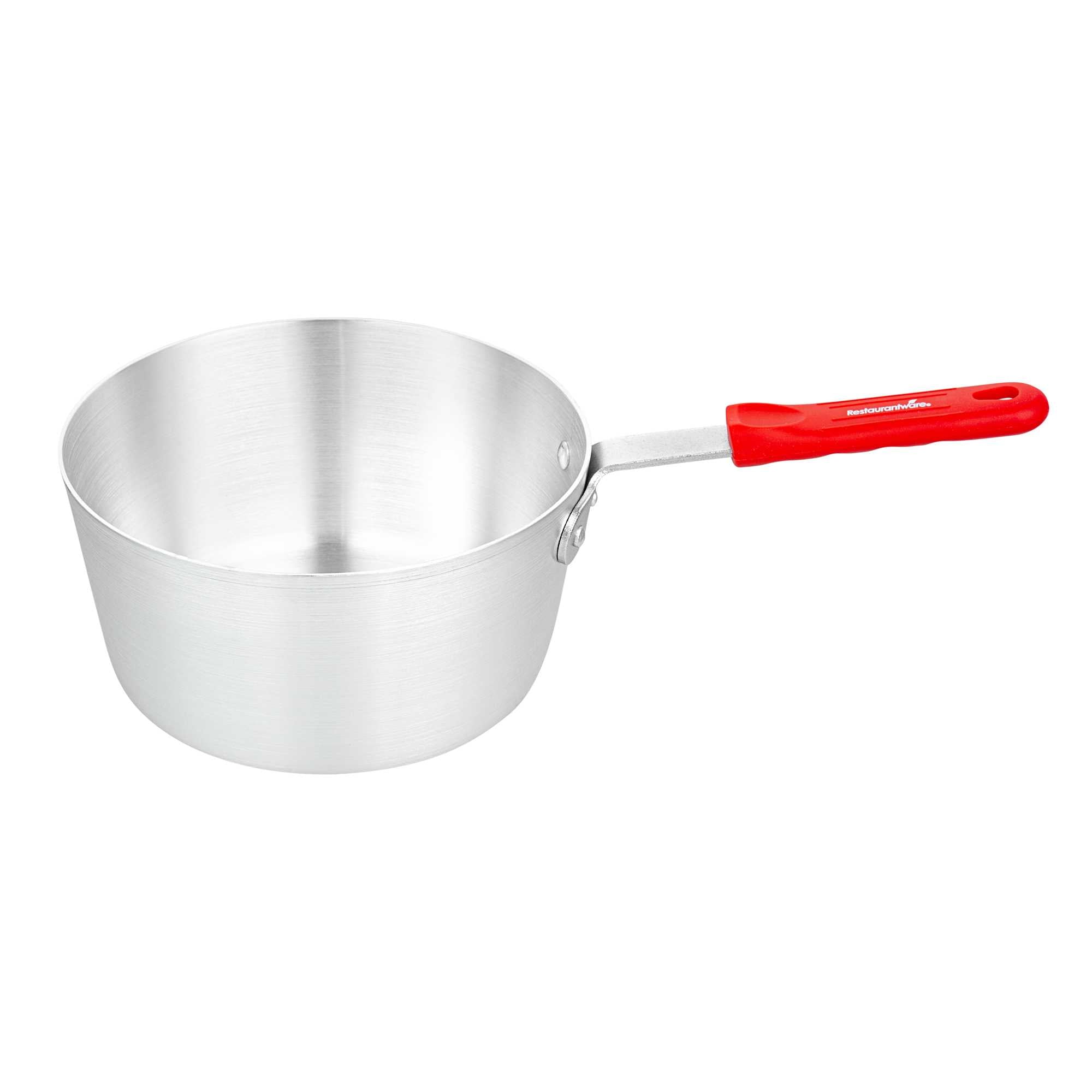 Met Lux 4.5 qt Tapered Aluminum Sauce Pan - with Red Silicone Handle Sleeve - 16 3/4" × 9" × 5 1/2" - 12 count box