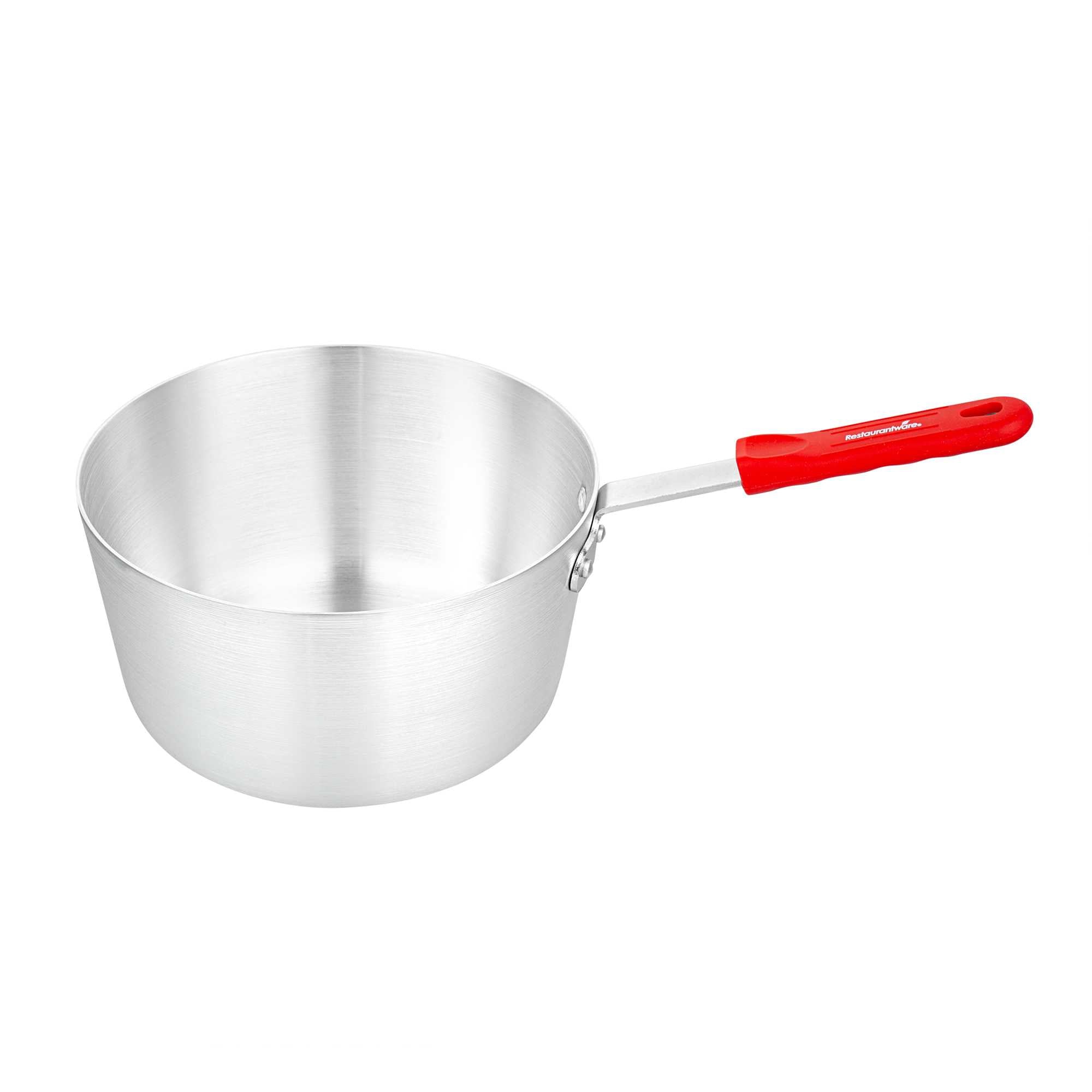 Met Lux 5.5 qt Tapered Aluminum Sauce Pan - with Red Silicone Handle Sleeve - 18" × 10" × 7 1/2" - 6 count box