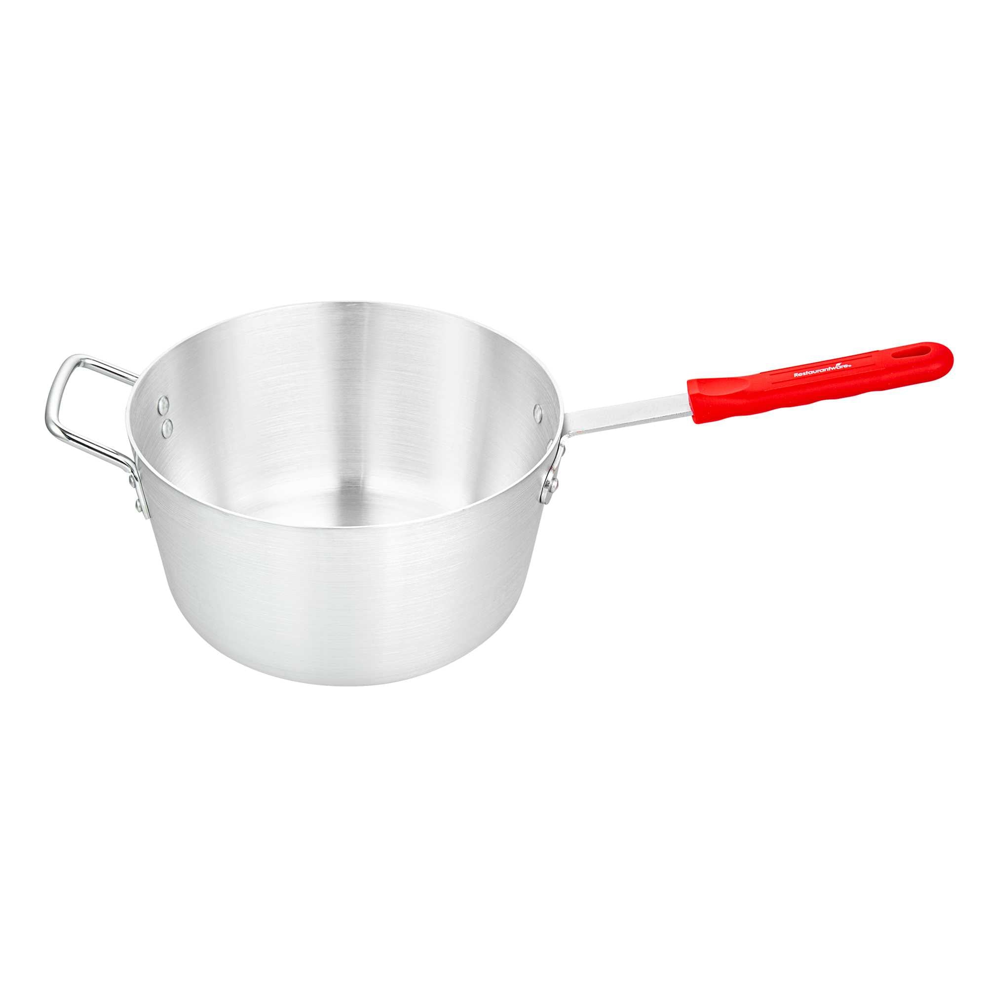 Met Lux 7 qt Tapered Aluminum Sauce Pan - with Red Silicone Handle Sleeve - 22 1/4" × 11" × 7 3/4" - 6 count box