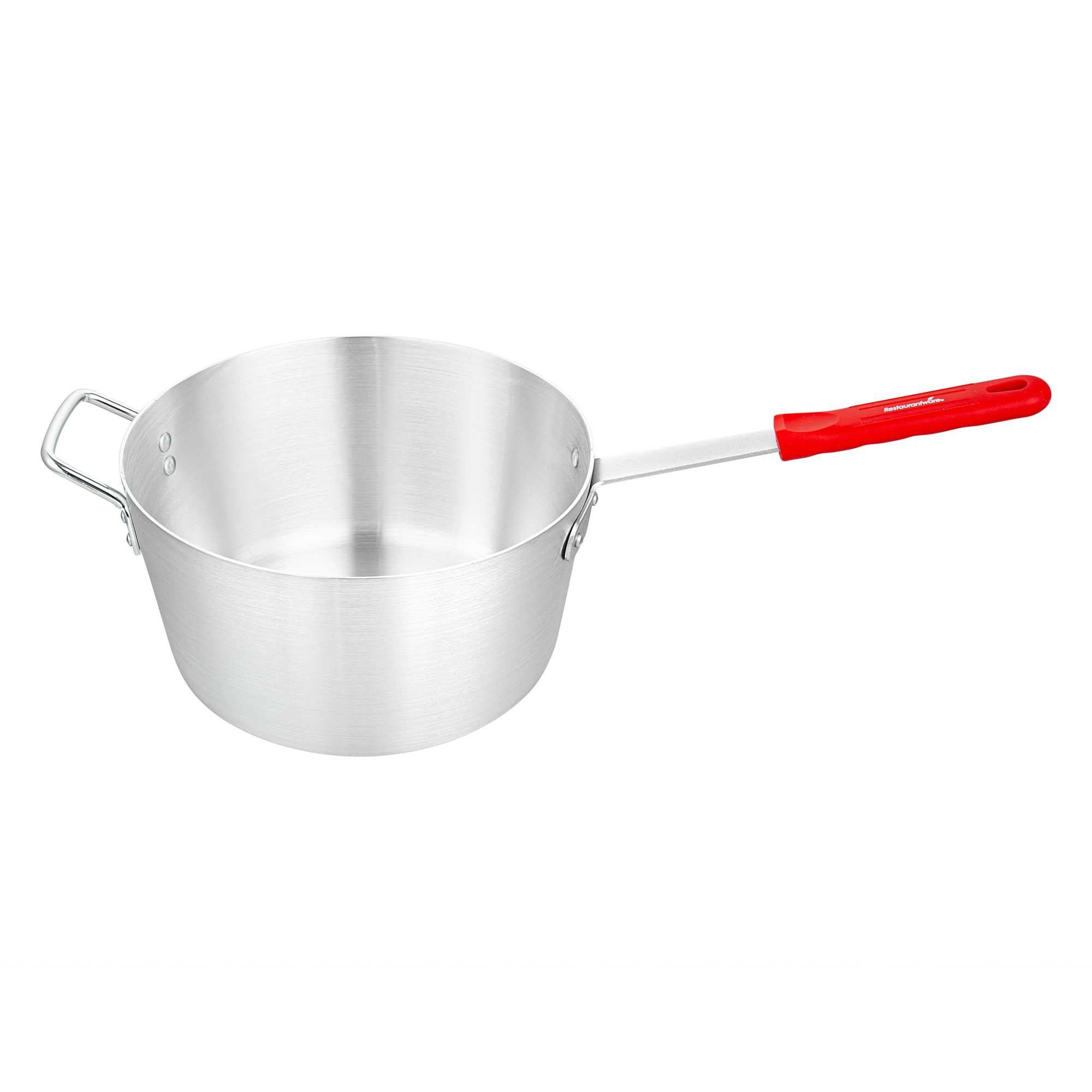 Met Lux 10 qt Tapered Aluminum Sauce Pan - with Red Silicone Handle Sleeve - 24 1/2" × 12" × 9" - 6 count box