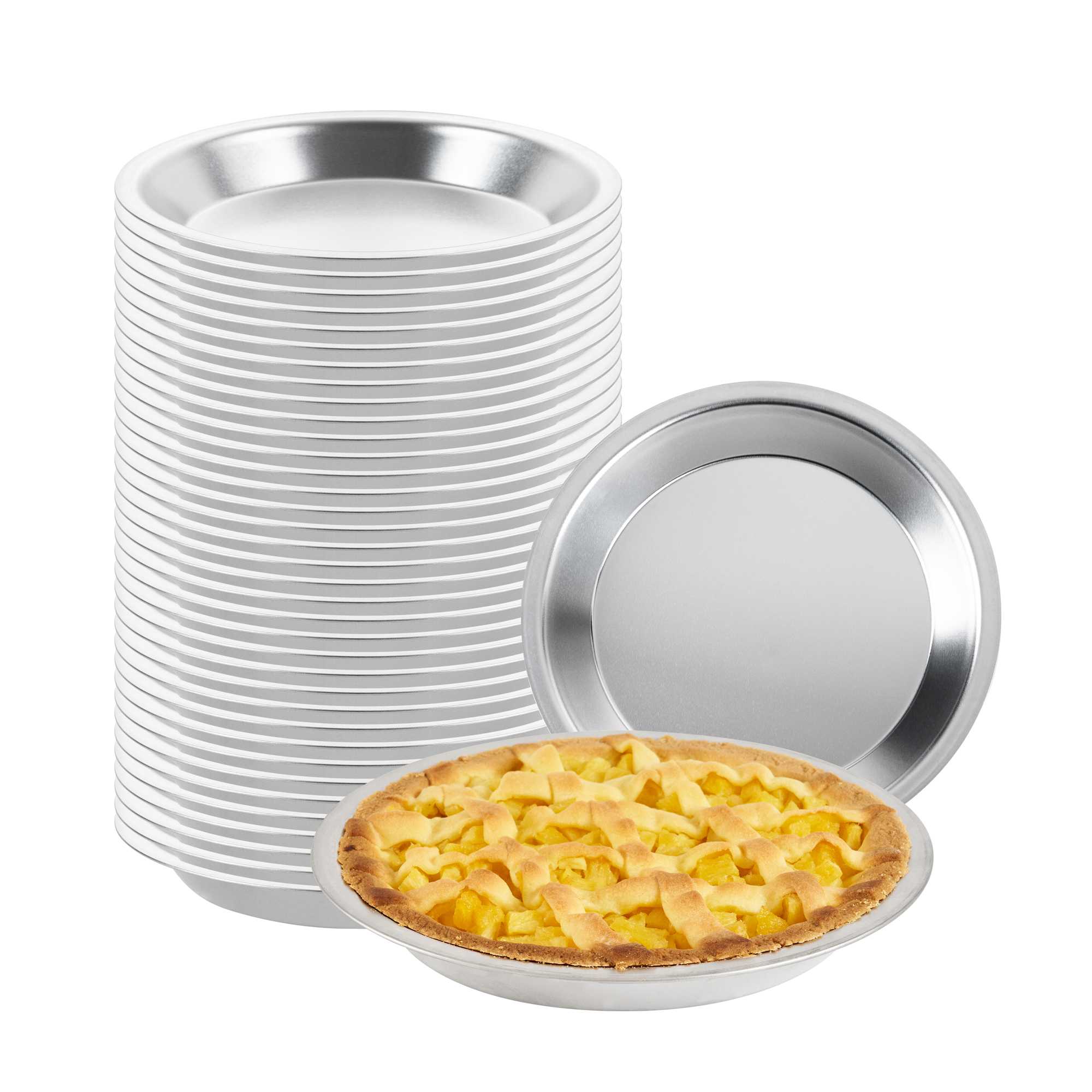 Pastry Tek 21 Gauge Aluminum Pie Pan - 9" x 9" x 1 1/4"- 72 count box