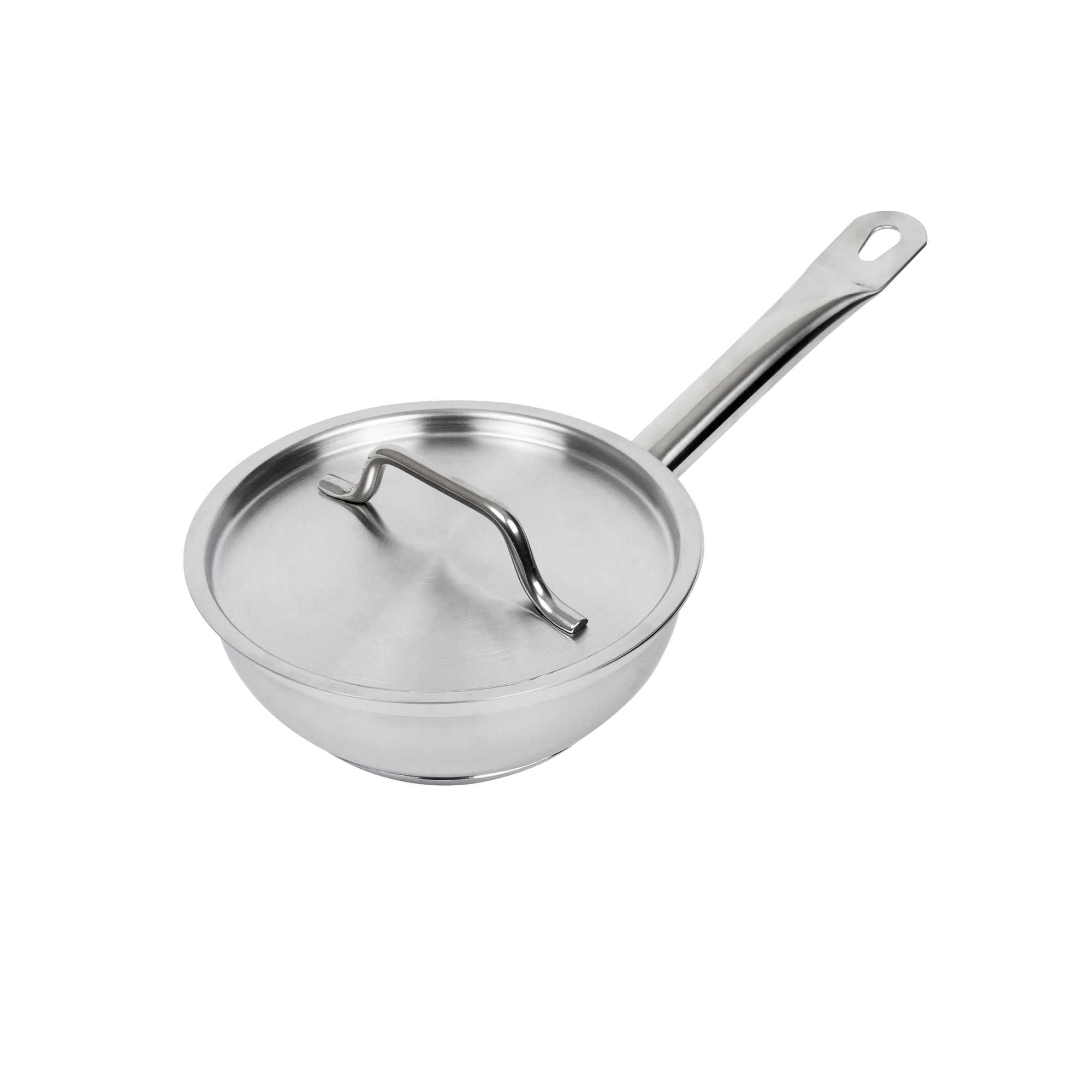 German Standard 1 qt Stainless Steel Saucier Pan - with Lid, Aluminum-Clad Bottom, Welded Hollow Handle - 6 count box
