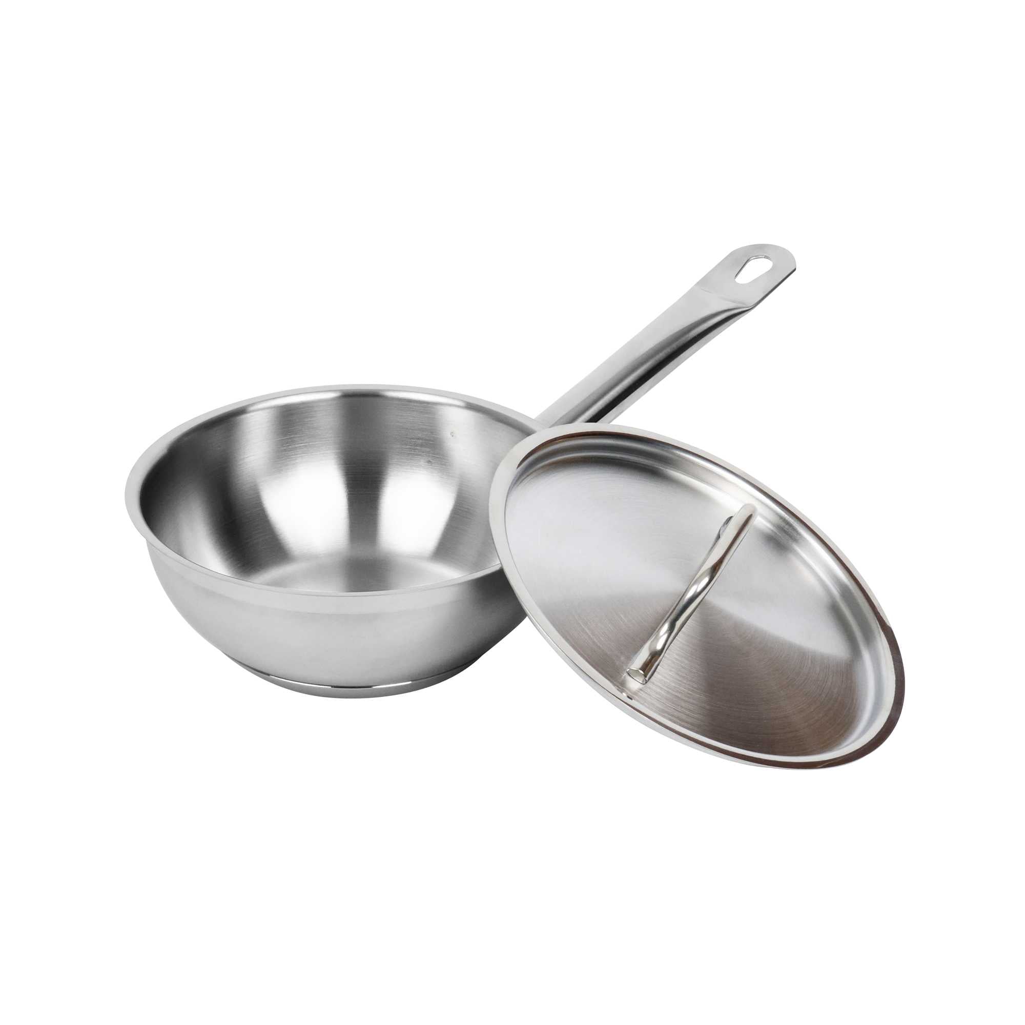 German Standard 1 qt Stainless Steel Saucier Pan - with Lid, Aluminum-Clad Bottom, Welded Hollow Handle - 6 count box