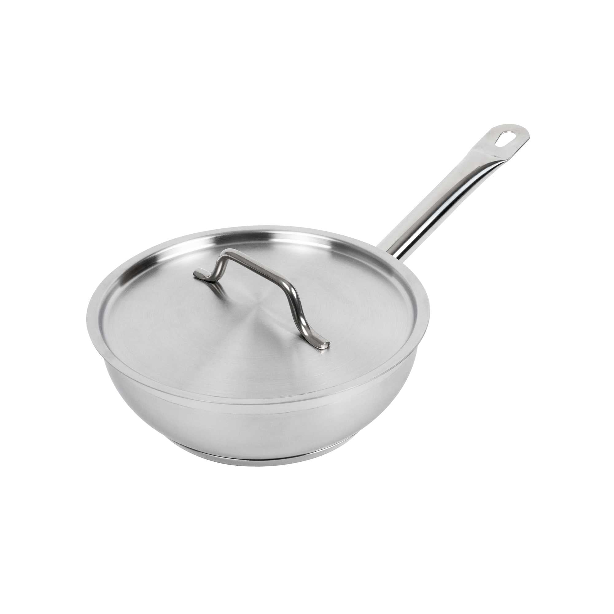 German Standard 2 qt Stainless Steel Saucier Pan - with Lid, Aluminum-Clad Bottom, Welded Hollow Handle - 6 count box