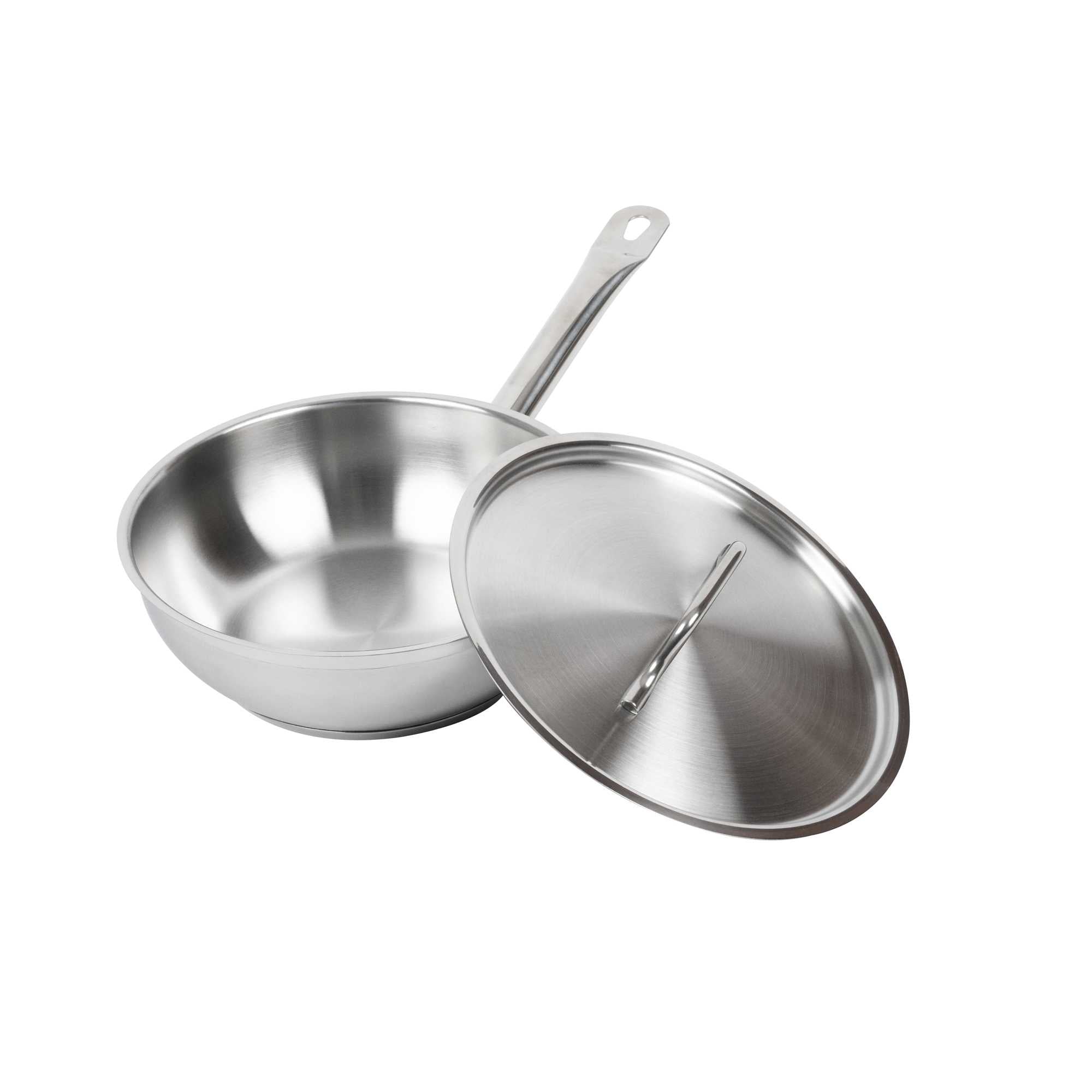 German Standard 2 qt Stainless Steel Saucier Pan - with Lid, Aluminum-Clad Bottom, Welded Hollow Handle - 6 count box