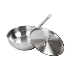 German Standard 3 qt Stainless Steel Saucier Pan - with Lid, Aluminum-Clad Bottom, Welded Hollow Handle - 1 count box