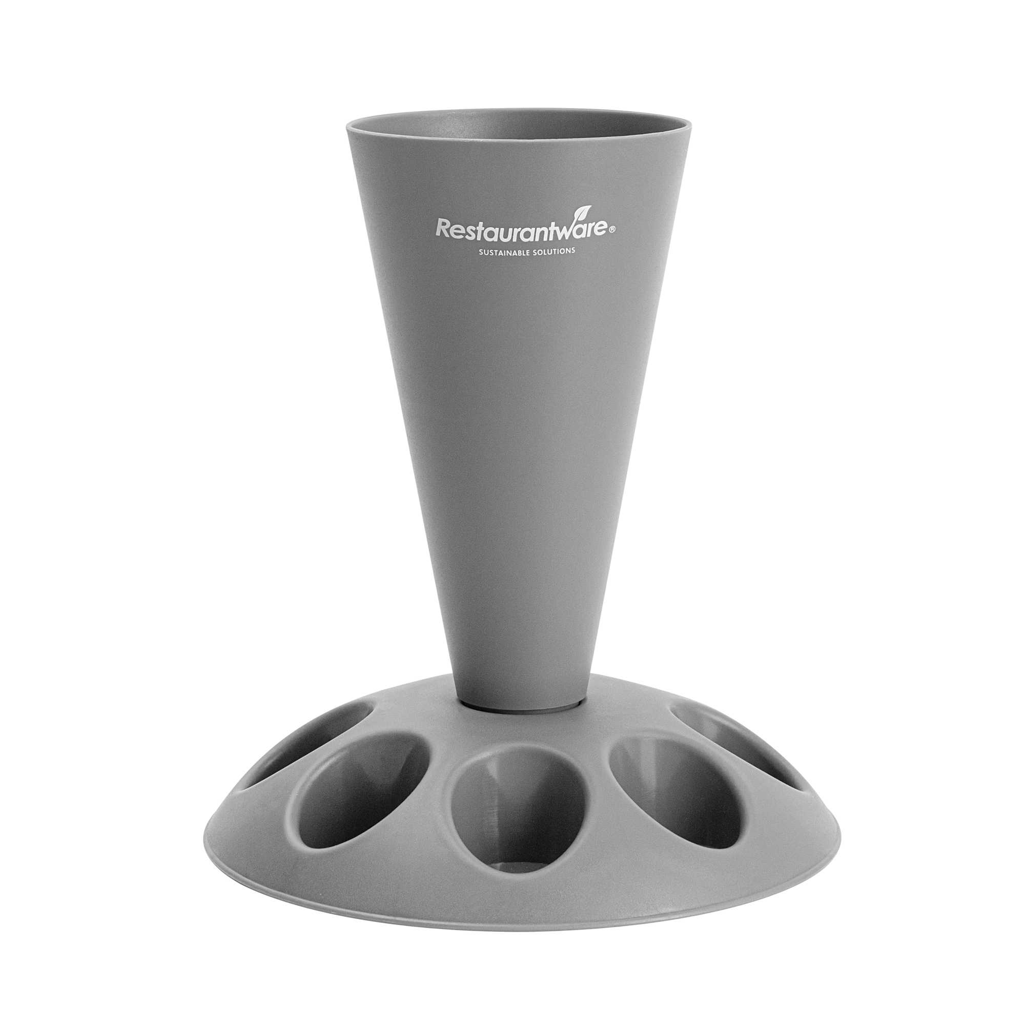 Pastry Tek Gray Plastic Pastry Piping Bag Stand - with 8 Piping Tip Holders - 7 1/2'' x 1 1/2'' x 8 1/2'' - 48 count box
