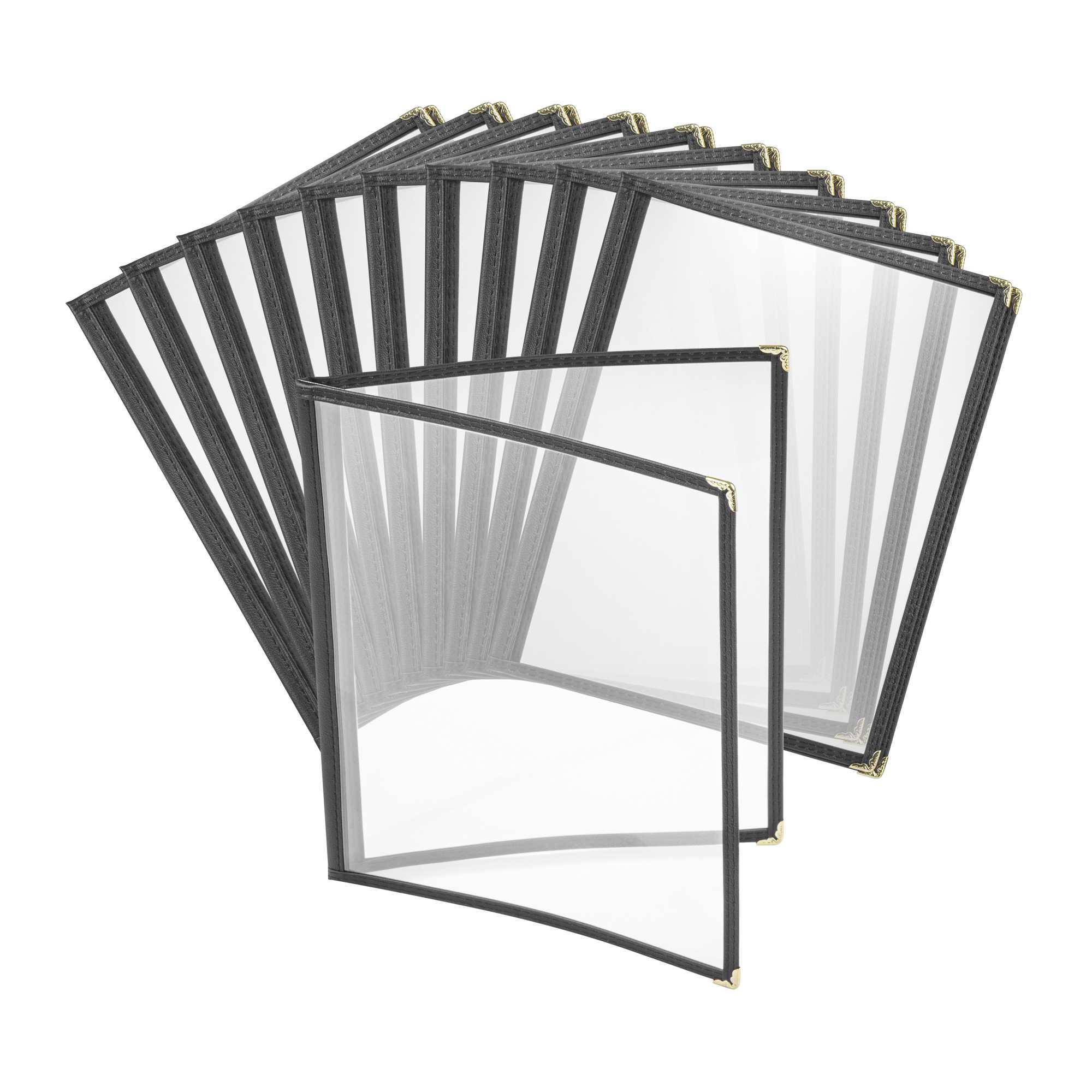 Chef 101 Black Plastic 4-View Double Pocket Menu Cover - 8 1/2" x 11"- 12 count box