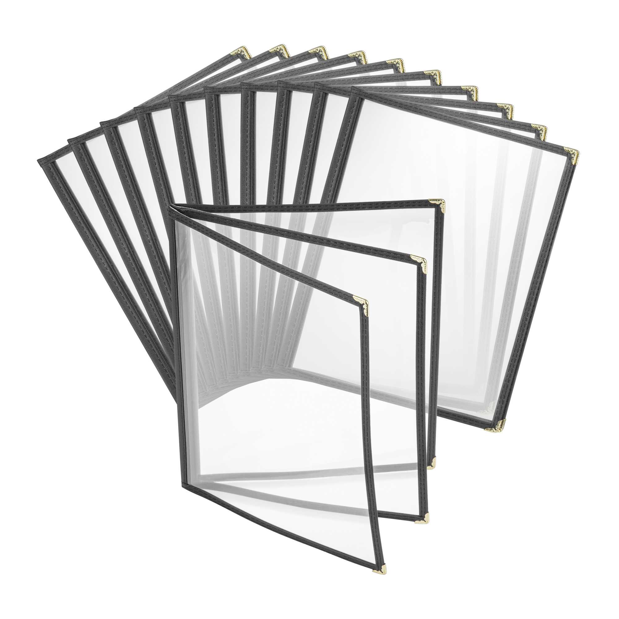 Chef 101 Black Plastic 6-View Three Pocket Menu Cover - 8 1/2" x 11"- 1 count box